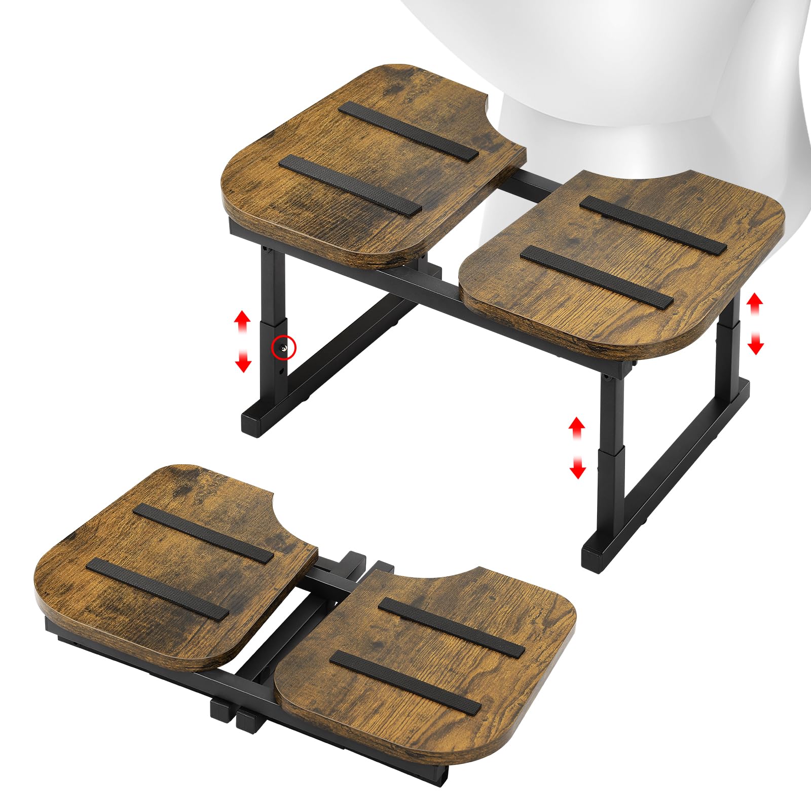 LIANTRAL Taburete de inodoro para adultos, taburete plegable antideslizante, marco de madera y metal, taburete ergonómico para baño, taburete para hemorroides, vientre hinchado, estreñimiento, marrón