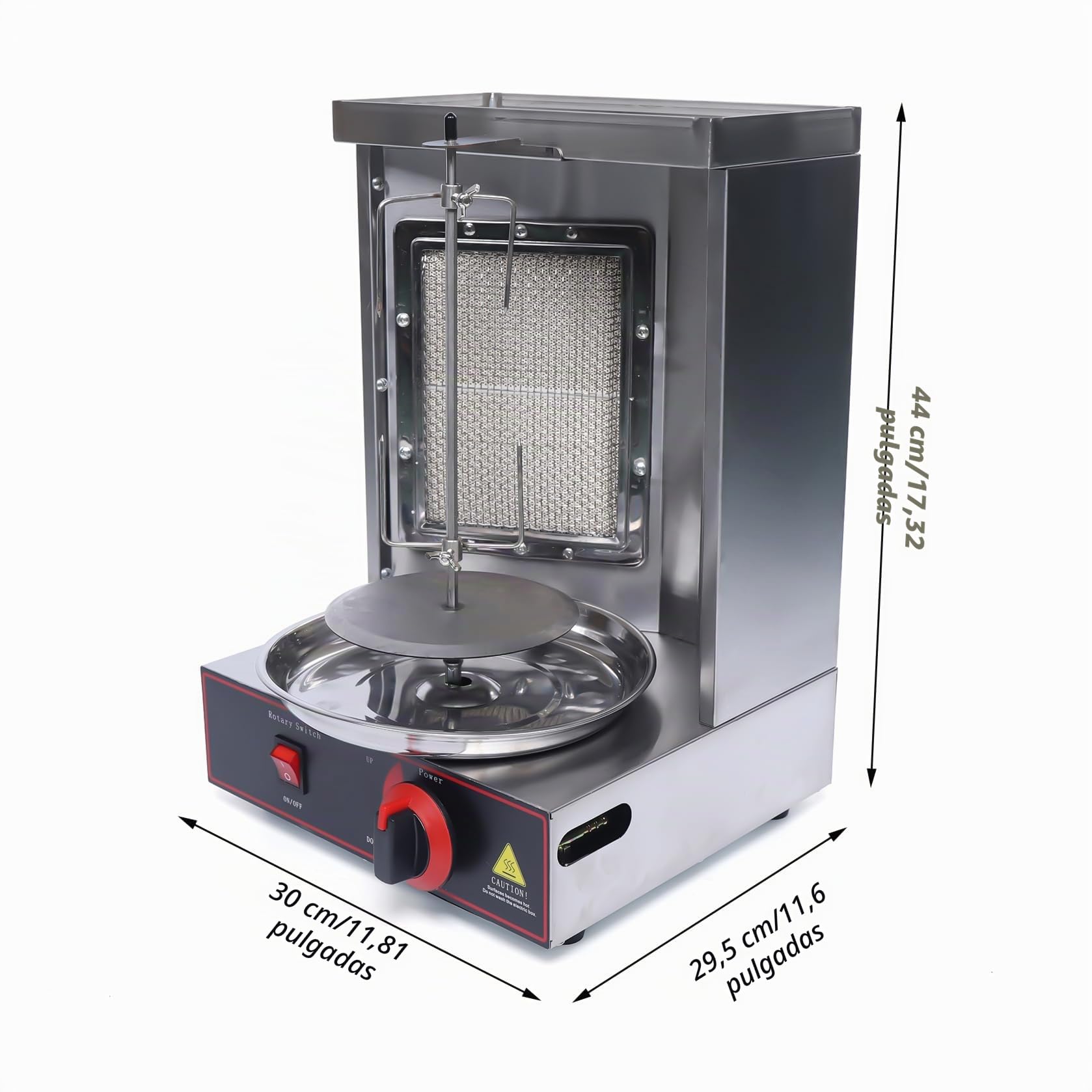 Barbacoa de acero inoxidable, 2000 W, 220 V, giratoria 360°, capacidad de 10 kg, 0 – 300 ℃ Gas Doner Kebab Machine para pollo, salchichas