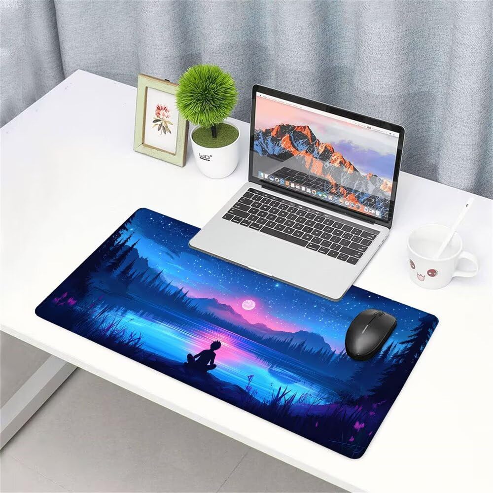 Alfombrilla de Mouse para Juegos, Blu, XXL, Antideslizante, Impermeable, Diseño de Cielo stellato, Extendido, Grande, 1200x600x3mm, para PC, Laptop, Ufficio, Famiglia d-863