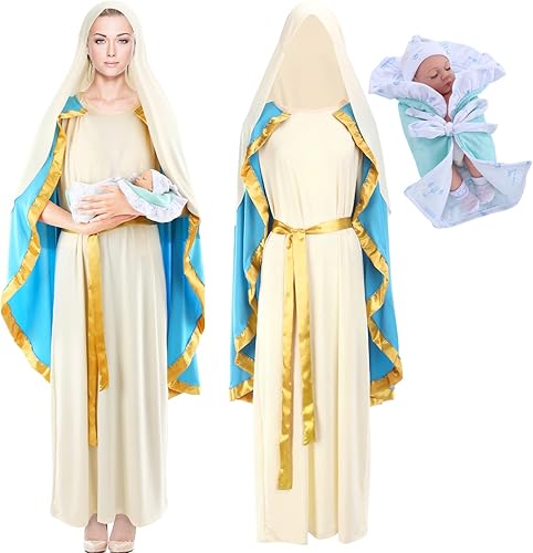 Jiuguva Disfraz de Virgen María para adultos, disfraces bíblicos para mujeres, disfraz de Jesús de la Biblia, disfraz de santa de Pascua