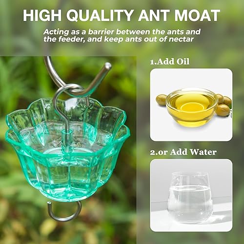 Miniatura 4 de Kingsyard Comedero de vidrio para colibríes para exteriores, comedero para pájaros silvestres con 6 puertos de alimentación para colgar para jardín