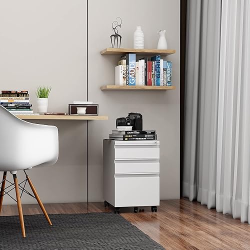 Miniatura 37 de Archivador de 3 cajones, archivadores para oficina en casa, gabinete de almacenamiento vertical de metal con cerradura, archivador de bloqueo