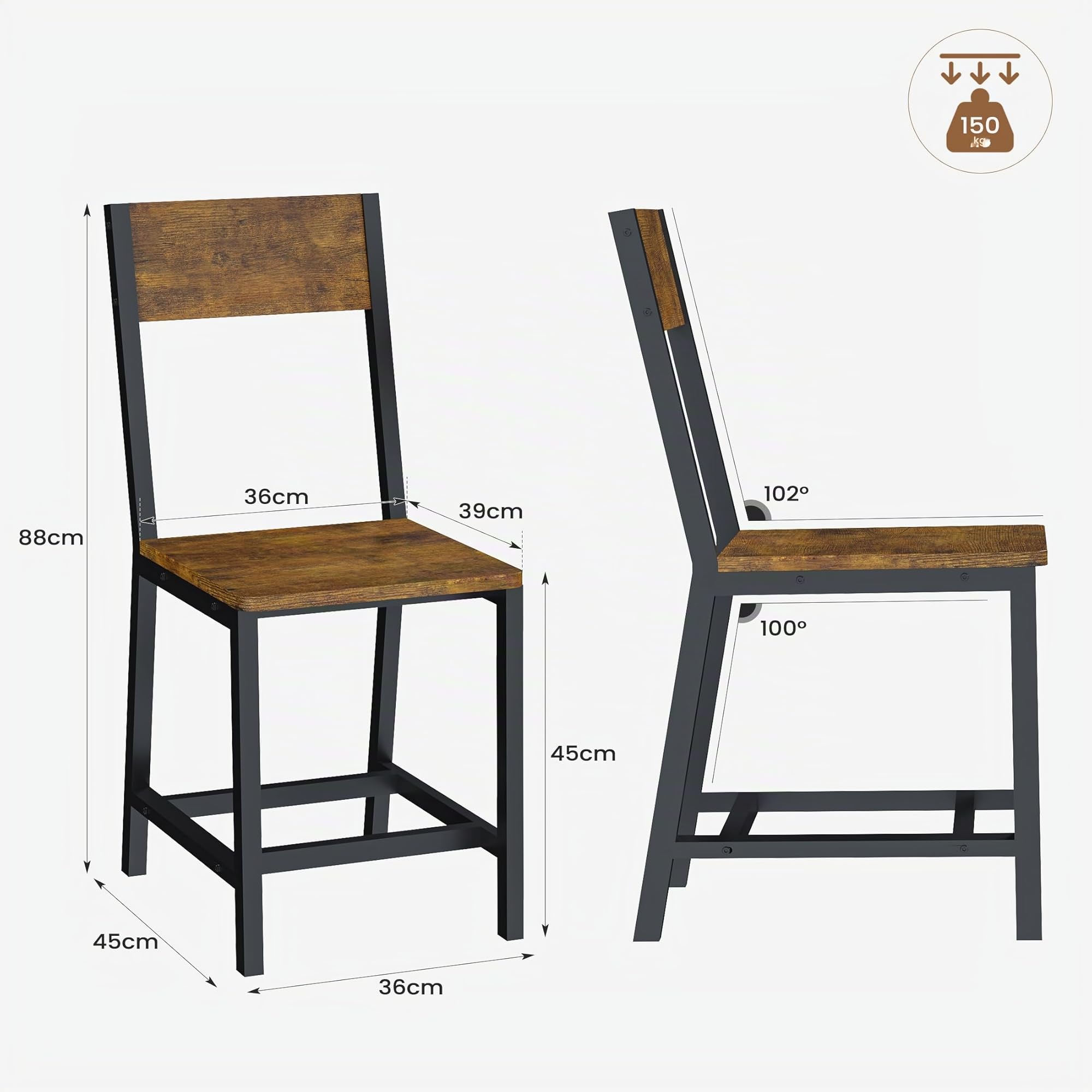 YOUDENOVA Sillas de Comedor Juego de 6, Estructura de Metal Resistente, Sillas de Cocina con Respaldo, para Comedor, Cocina y Salón, hasta 150 kg, Marrón Vintage