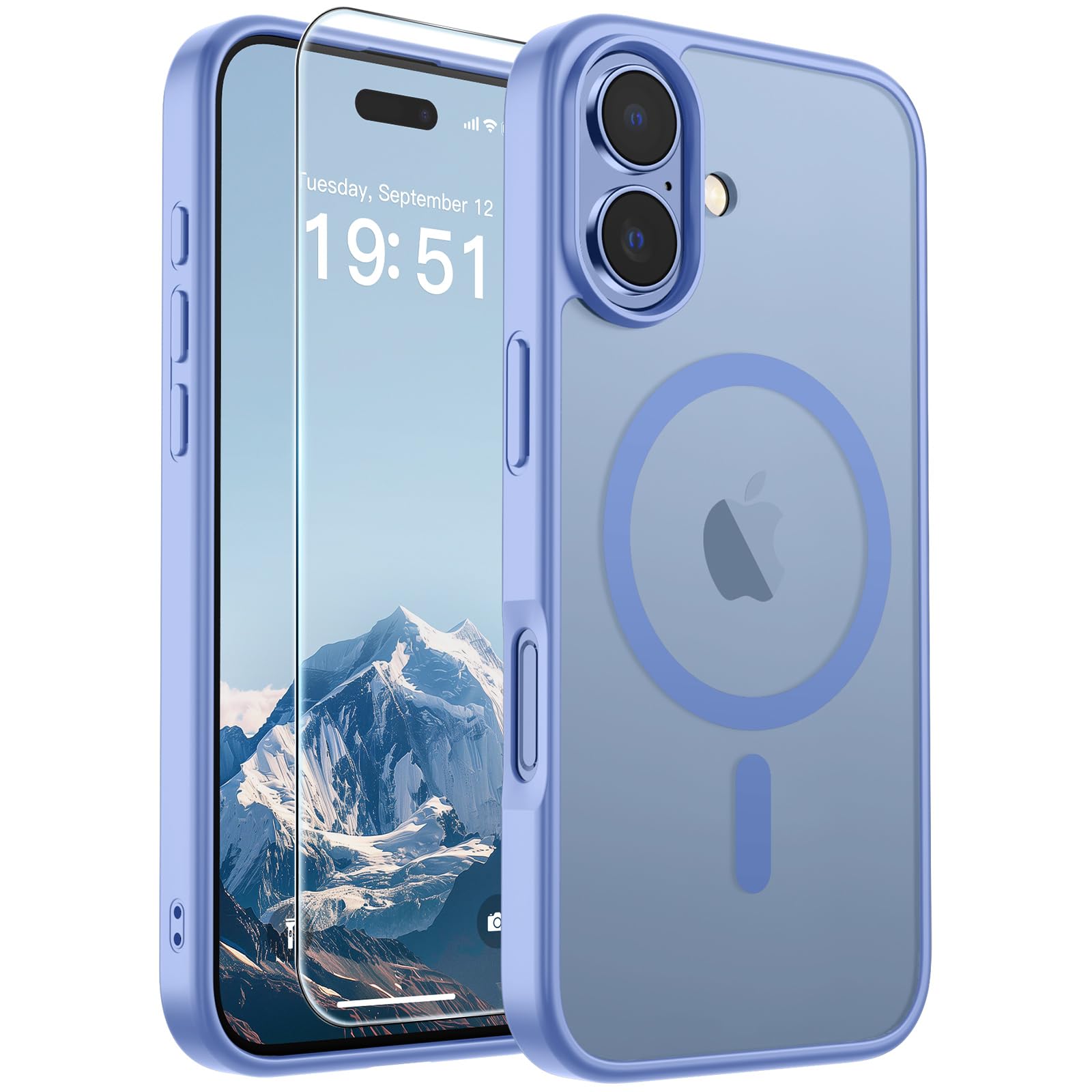 SUPFINE Magnetic for iPhone 17 Case Blue Purple with Screen Protector | Translucent Matte Phone Cover, Compatible with MagSafe, Military Grade Drop Proof, Rugged Shockproof Protective