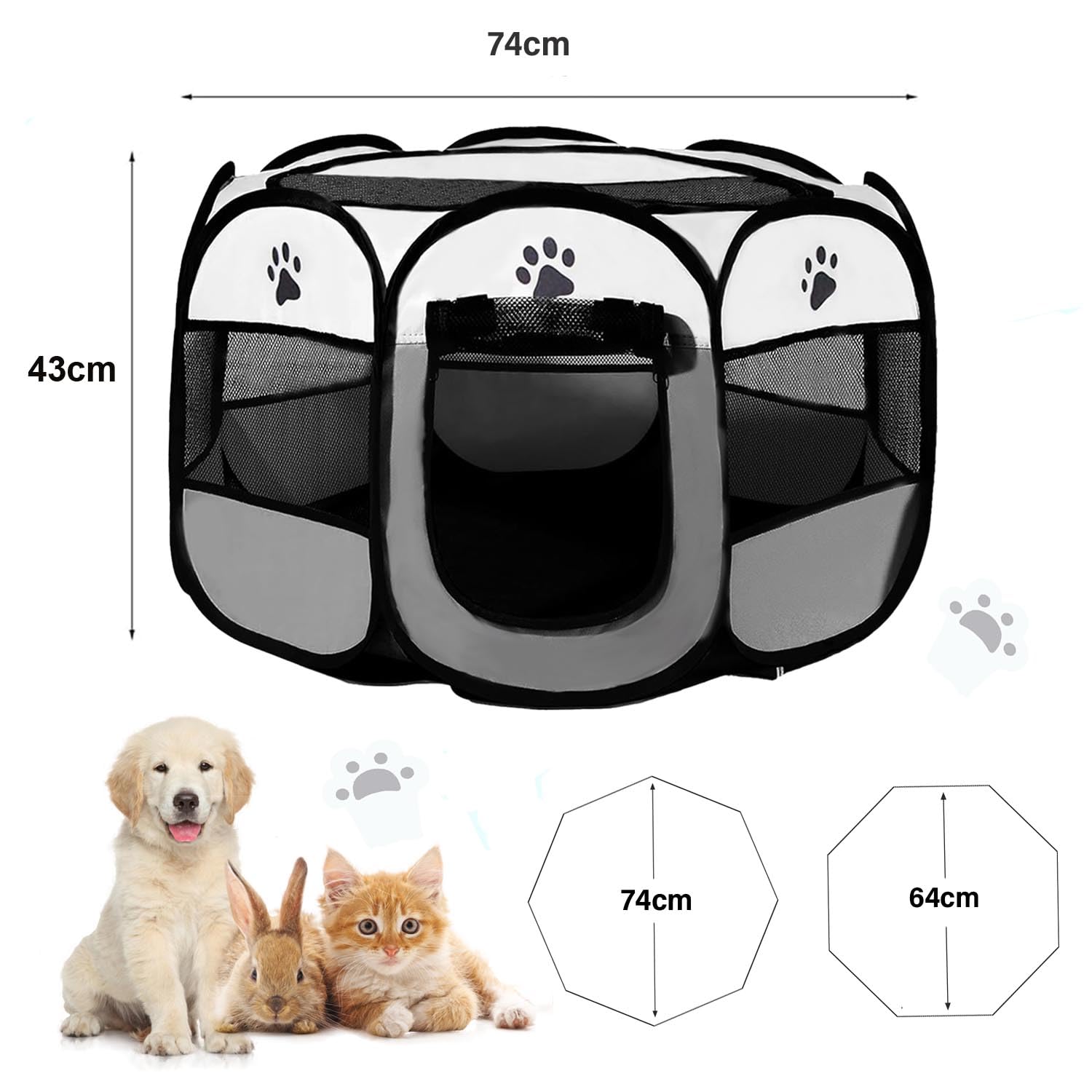 Welpenlaufstall 74x74x43cm, Faltbar Hundelaufstall für Wohnung, BRIMOREA Katzengehege, Kaninchengehege innen，für Laufstall Hund, Katzen, Hasen und Kleintiere sowohl drinnen als auch draußen(Grau)