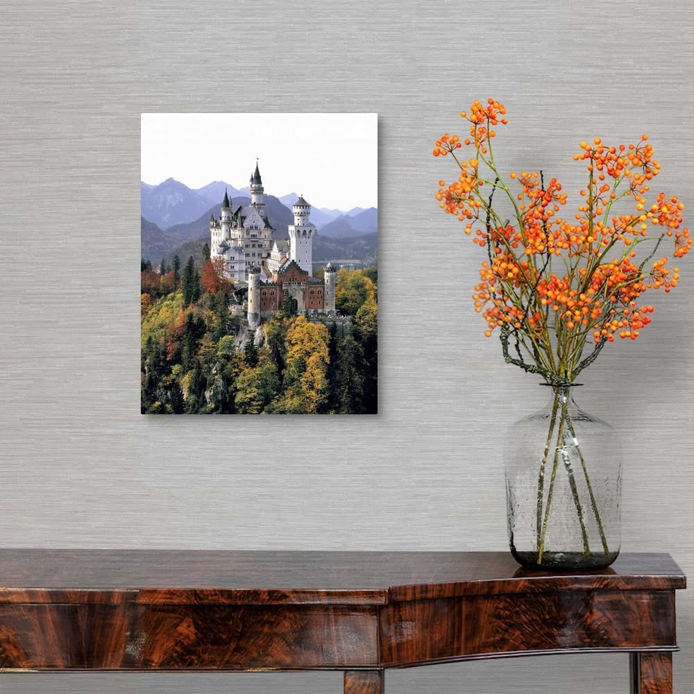 CANVAS ON DEMAND Germany, Neuschwanstein Castle Canvas Wall Art Print by Ric Ergenbright, Home Decor, Autumn, Fall Artwork,11" x14in