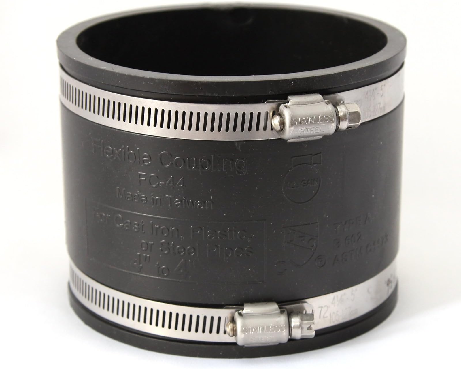 Pipestation 4" PVC Rubber Coupling for Soil Drain Repair, Includes Hose Clips