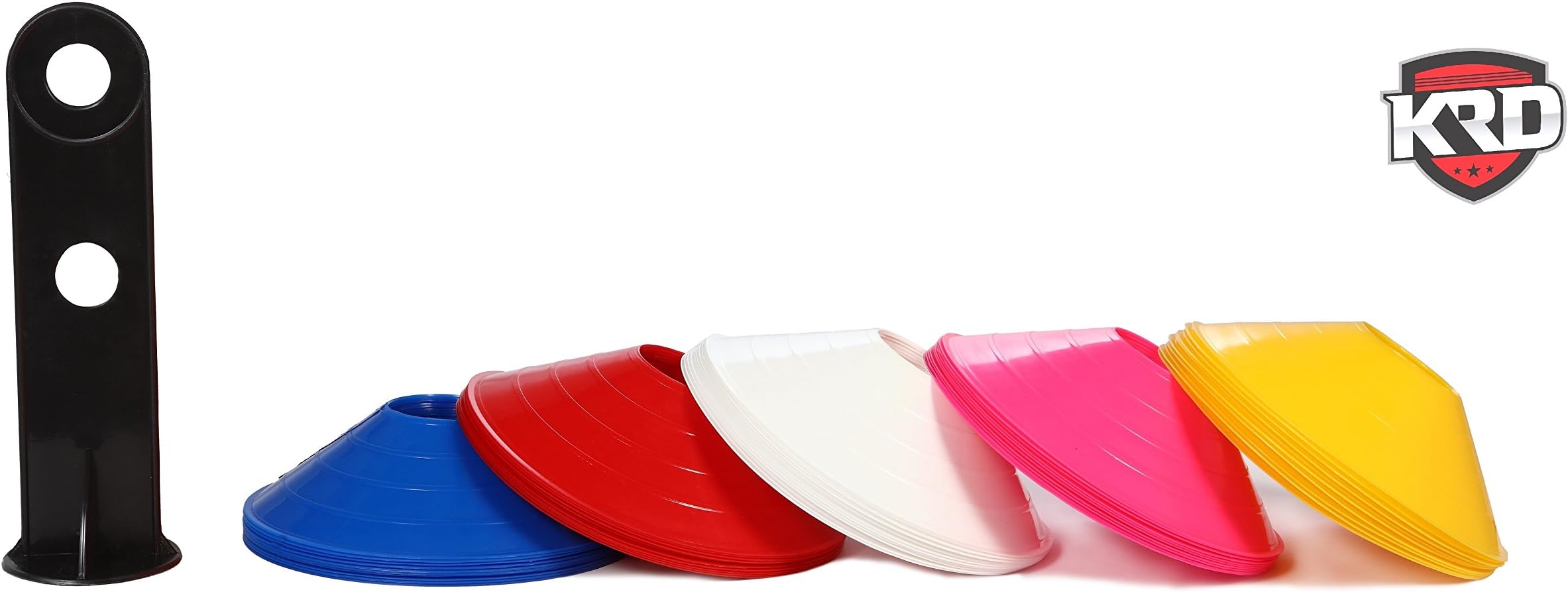 KRD Agility Soccer Multi Colored Disc Cones (Blue/Yellow/Red/White and Pink) with Carry Bag and Holder for Training, Football, Kids, Sports, Field Cone Markers