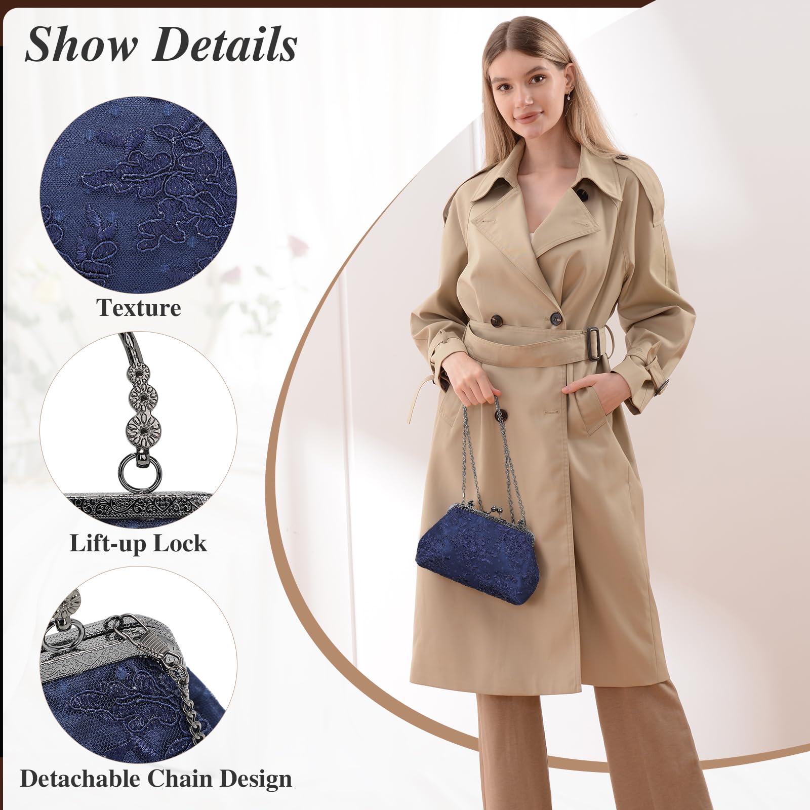 BAIGIO Clutch Damen Elegant Abendtasche Vintage Clutches Tasche Floral Handtasche Umhangetasche fur Party Hochzeit Brauttasche Spitze Kettasche
