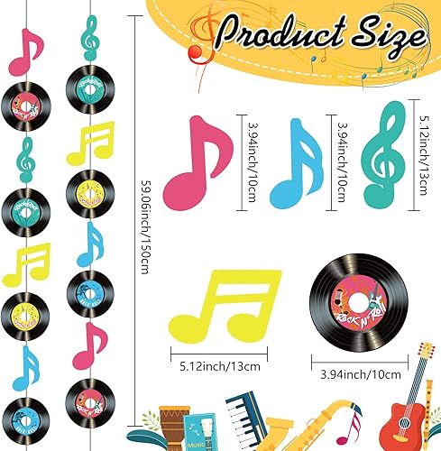 Miniatura 3 de Panelee 8 unidades de pancarta de notas musicales para fiesta musical, guirnalda de disco con temática musical, decoración de fiesta colgante para