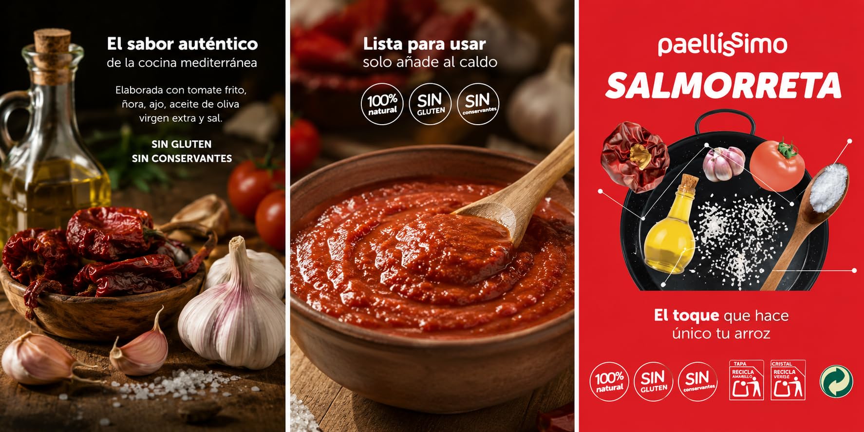 Paellissimo - Salmorret do Paella, Alicantina, Sos Solmorret, Sofrito do wzmocnienia smaku paelli, ryżu, makaronu i gulaszu - 2 słoiki po 110gr (22 porcje na słoik)