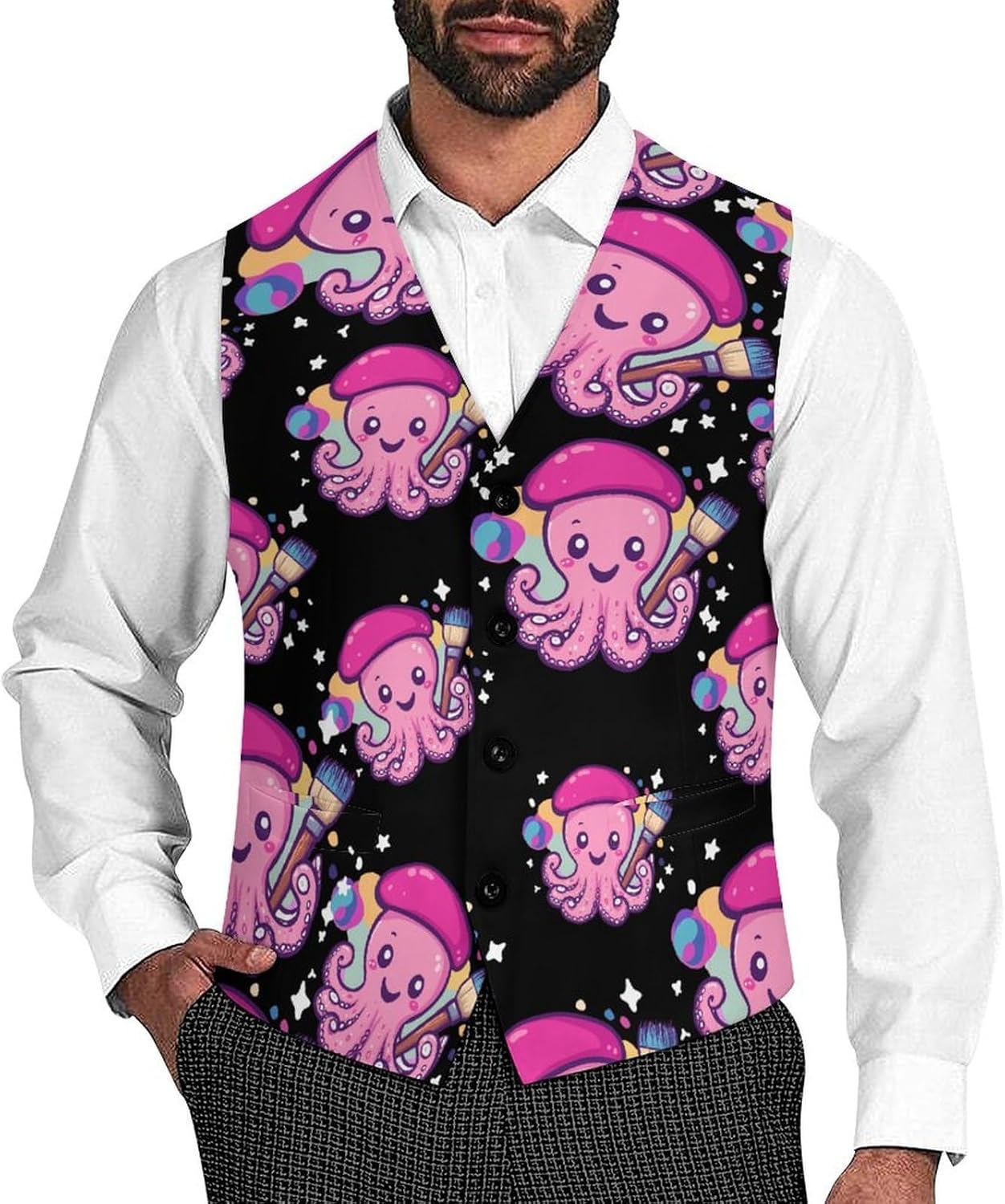 Painters Octopuss Artist Suit Vest for Men Casual Business Tuxedo Slim Fit Suit Vests Lightweight Waistcoat