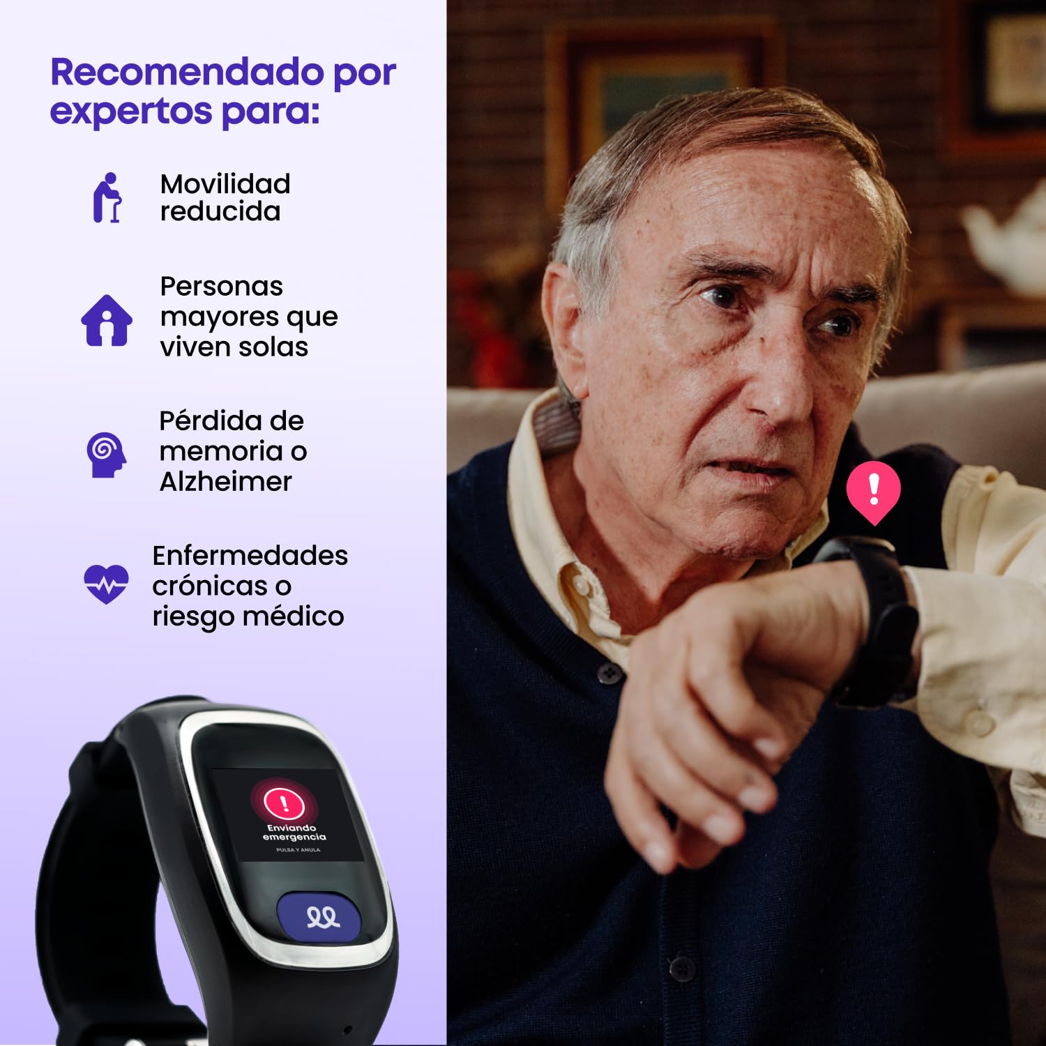 Durcal Reloj de Teleasistencia botón de Llamada SOS Conectado 24h a la Central de Emergencias