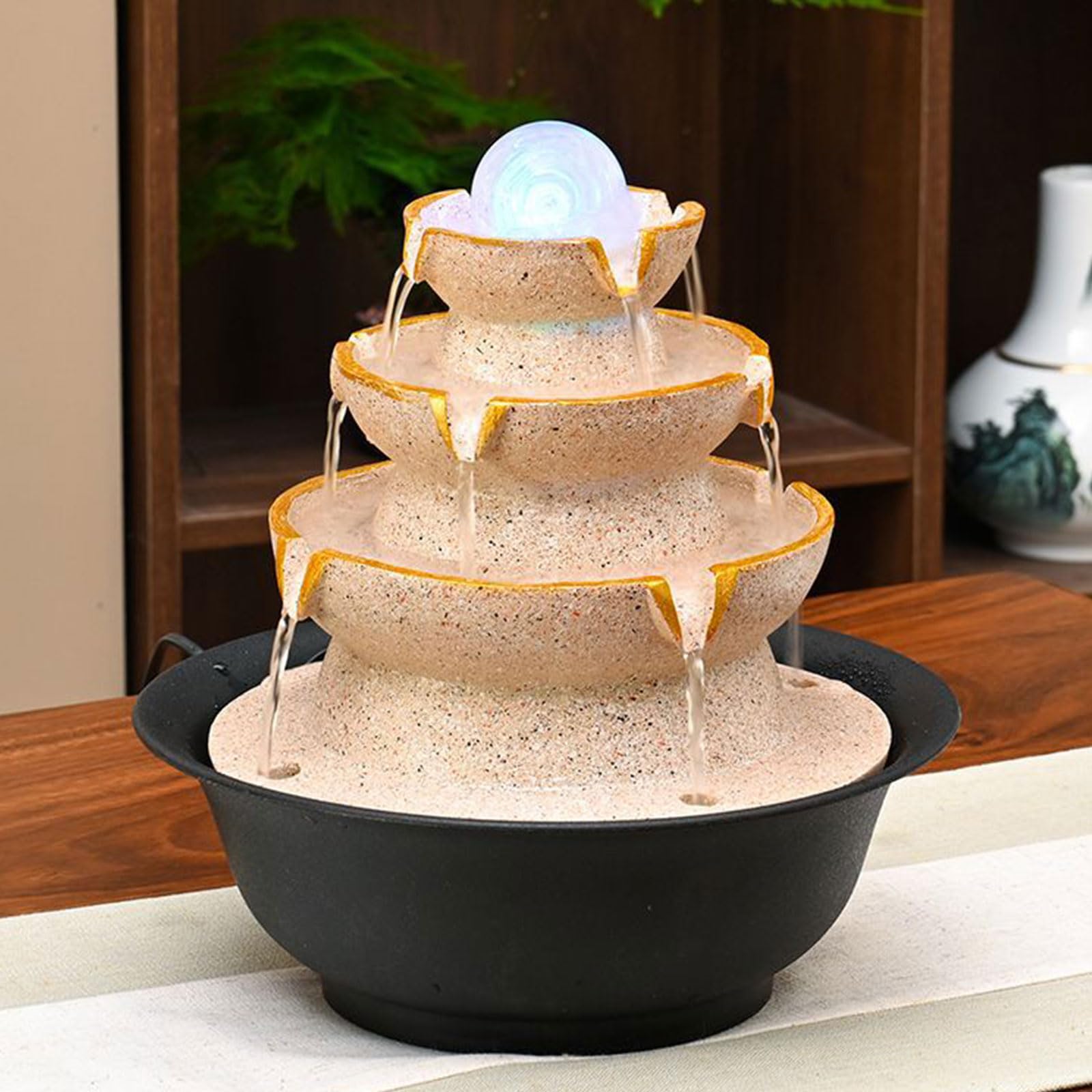 Fuente Decorativa de jardín, Fuente de Agua con Cascada, de Resina, con Efecto de Niebla, Bola de Cristal, Bomba de Agua, decoración para salón, Dormitorio, Oficina