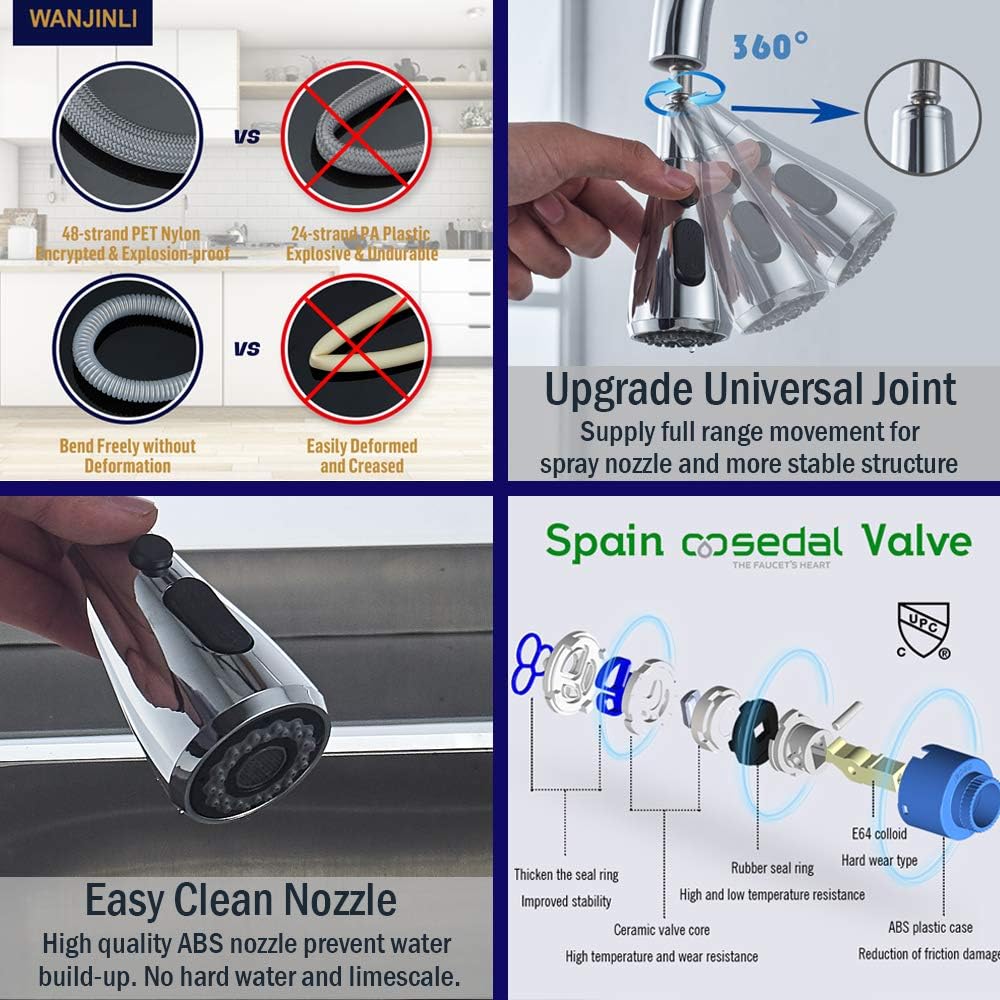 Flаѕh Sаlе WANJINLI Pull Down Kitchen Sink Faucet, 360 Degree Swivel Single Handle Brass Kitchen Faucets with Pull Out Sprayer for Sinks, Commercial Faucet Exсluѕіvе Sресіаl WANJINLI Pull Down Kitchen Sink Faucet, 360 Degree Swivel Single Handle Brass Kitchen Faucets with Pull Out Sprayer for Sinks, Commercial Faucet