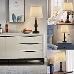 Lamps for Bedrooms Set of 2, Touch Bedside Table Lamps with USB Ports, 3 Way Dimmable Nightstand Lamps with Round Fabric Linen Lampshade for Living Room Reading Bed Side End Table, Bulbs Included