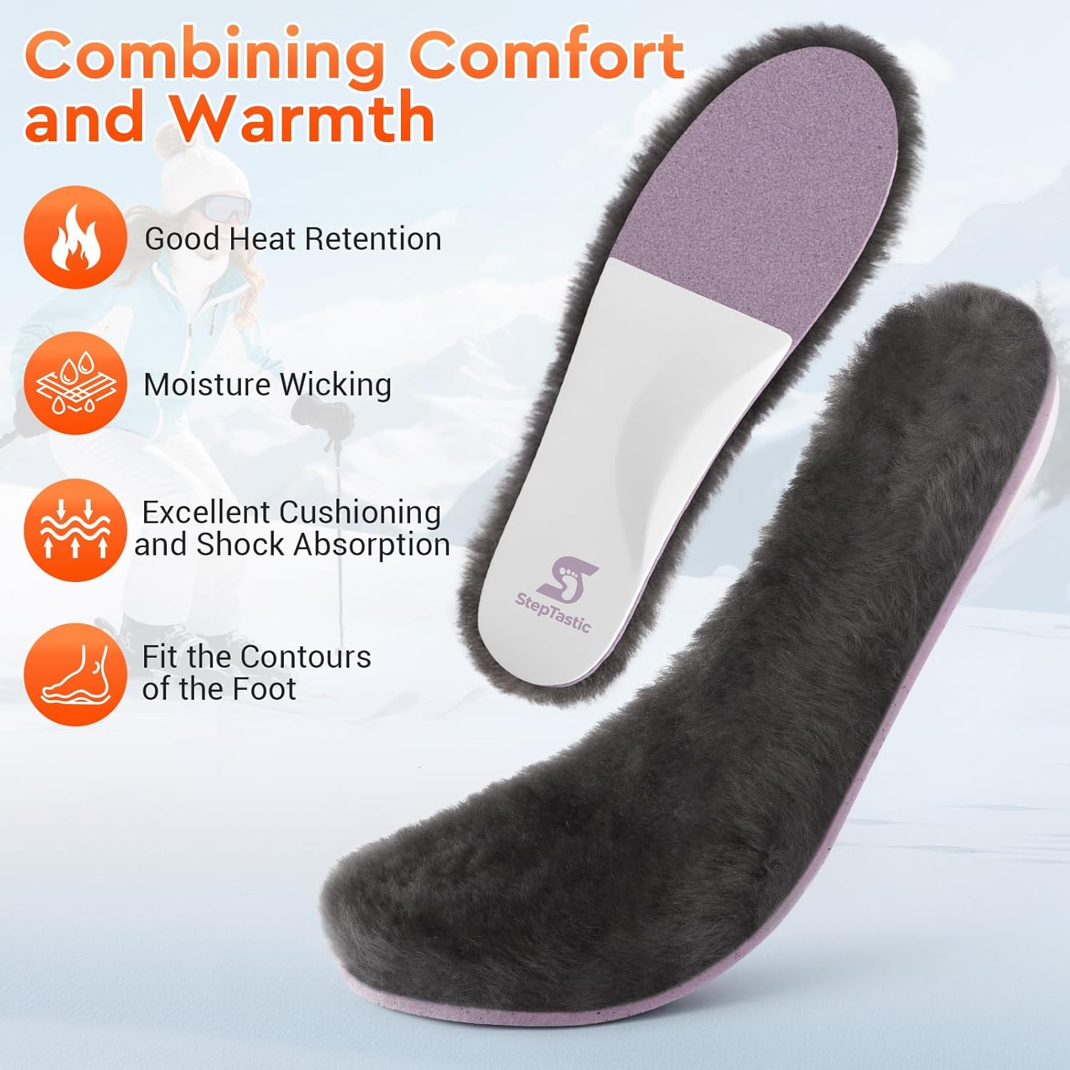 Women’ s Sheepskin Insoles, 17mm Thick Wool, Shoe Inserts for Work Boots, Sneakers, Winter Warm Wool Shoe Insoles for Pain Relief, Soft Replacement Shoe Pads (US W6-6.5, 1 Pair) - Image 4