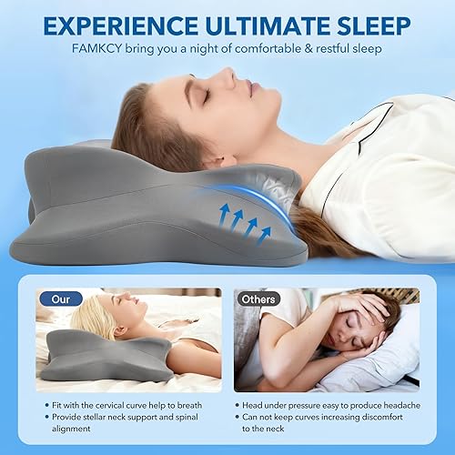 Miniatura 6 de Almohada cervical para aliviar el dolor de cuello, almohadas ergonómicas de espuma viscoelástica para aliviar el dolor de cuello con funda de
