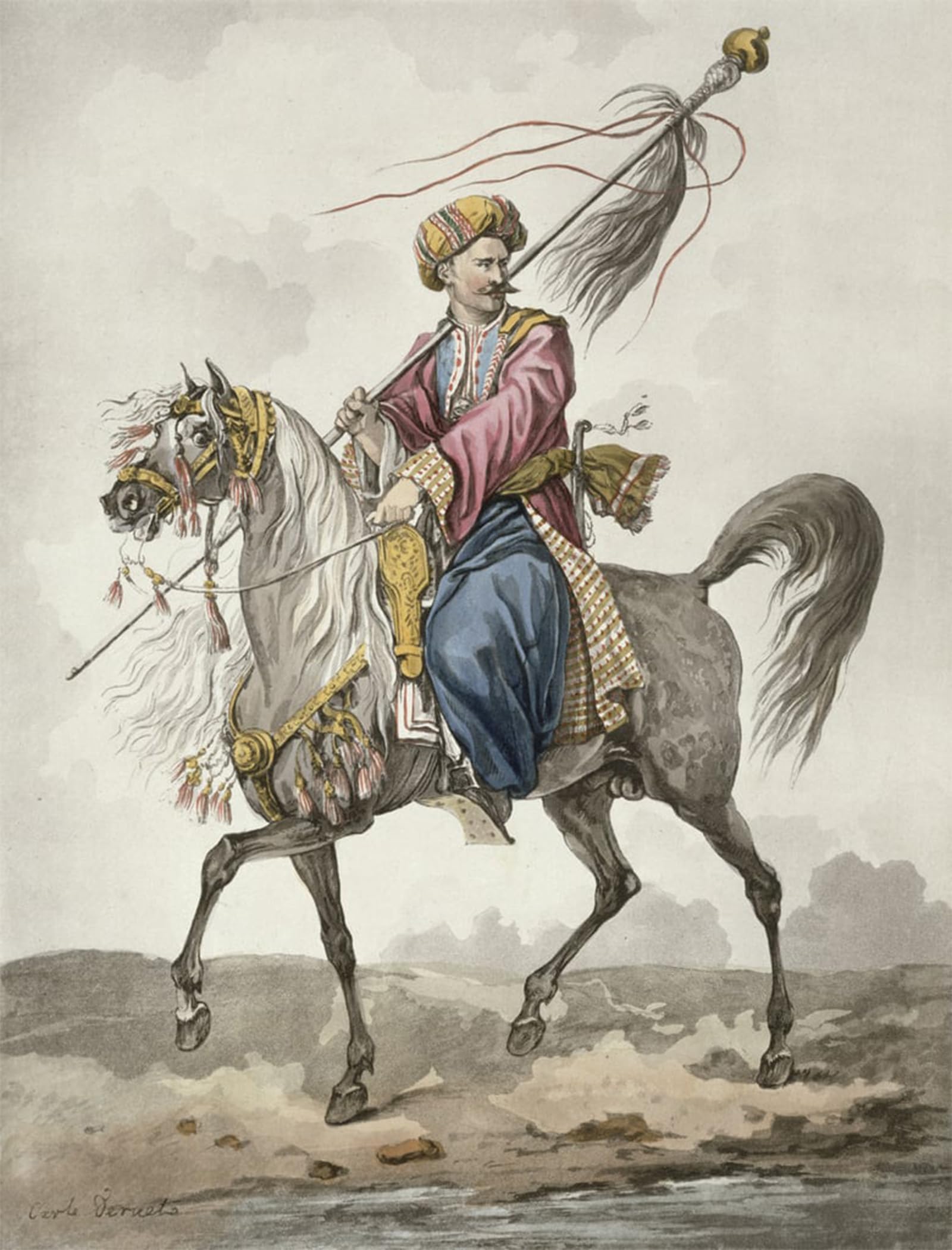 SERENDIPITP Vintage Picture Print on Canvas Wall Art Poster Mameluck Standard Animaler by Antoine Charles Horace Vernet Artwork Print Poster for Wall Decor 60x90cm