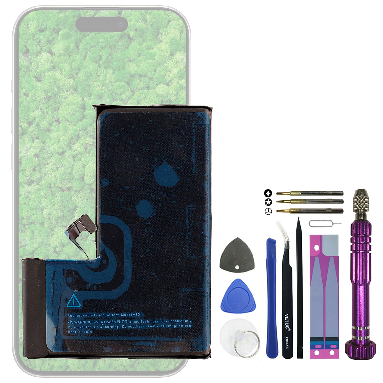 Neu A3011 Akku Ersatz Kompatibel mit iphone15 pro A2848, A3101, A3102, A3104 Ersatzbatterie mit aktualisiertem Reparaturwerkzeugsatz
