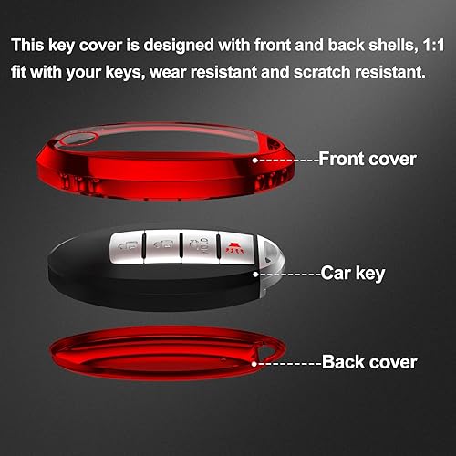 Miniatura 3 de Funda para llavero Nissan, funda de llavero de TPU suave con llavero de cuero para Altima Rogue Sentra Titan Maxima Pathfinder Murano 370z,