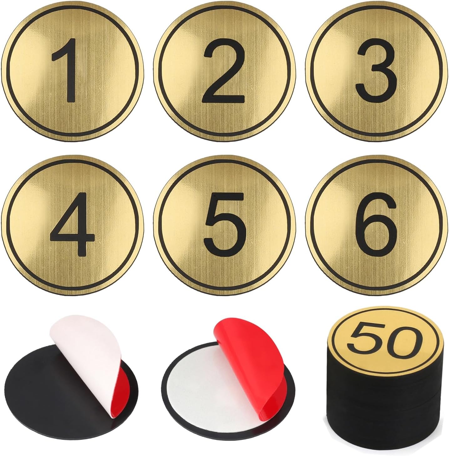 Locker Cabinet Numbers (5cm/2") - ABS Plastic Table Numbers with Adhesive Tapes - Golden - Numbered 1 to 100