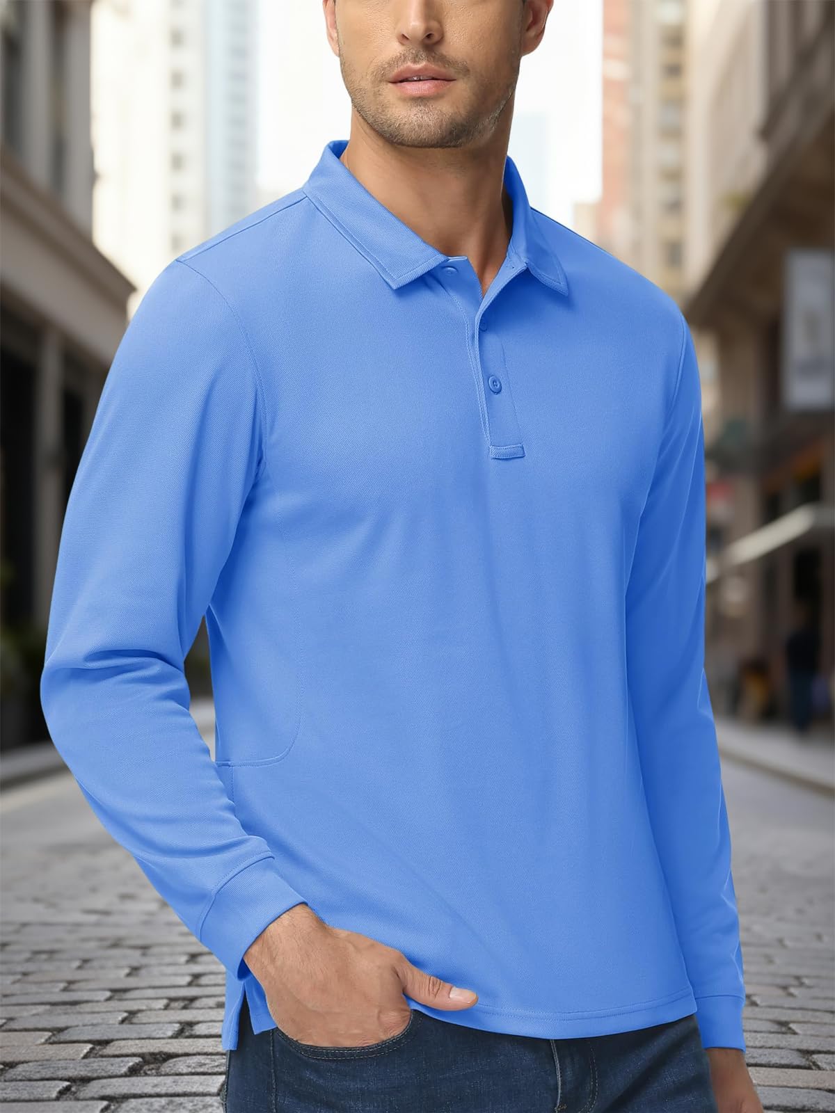 Men’s Polo Shirts Long Sleeve Quick Dry Cool Performance Golf Shirts Pique Jersey Collared T-Shirts