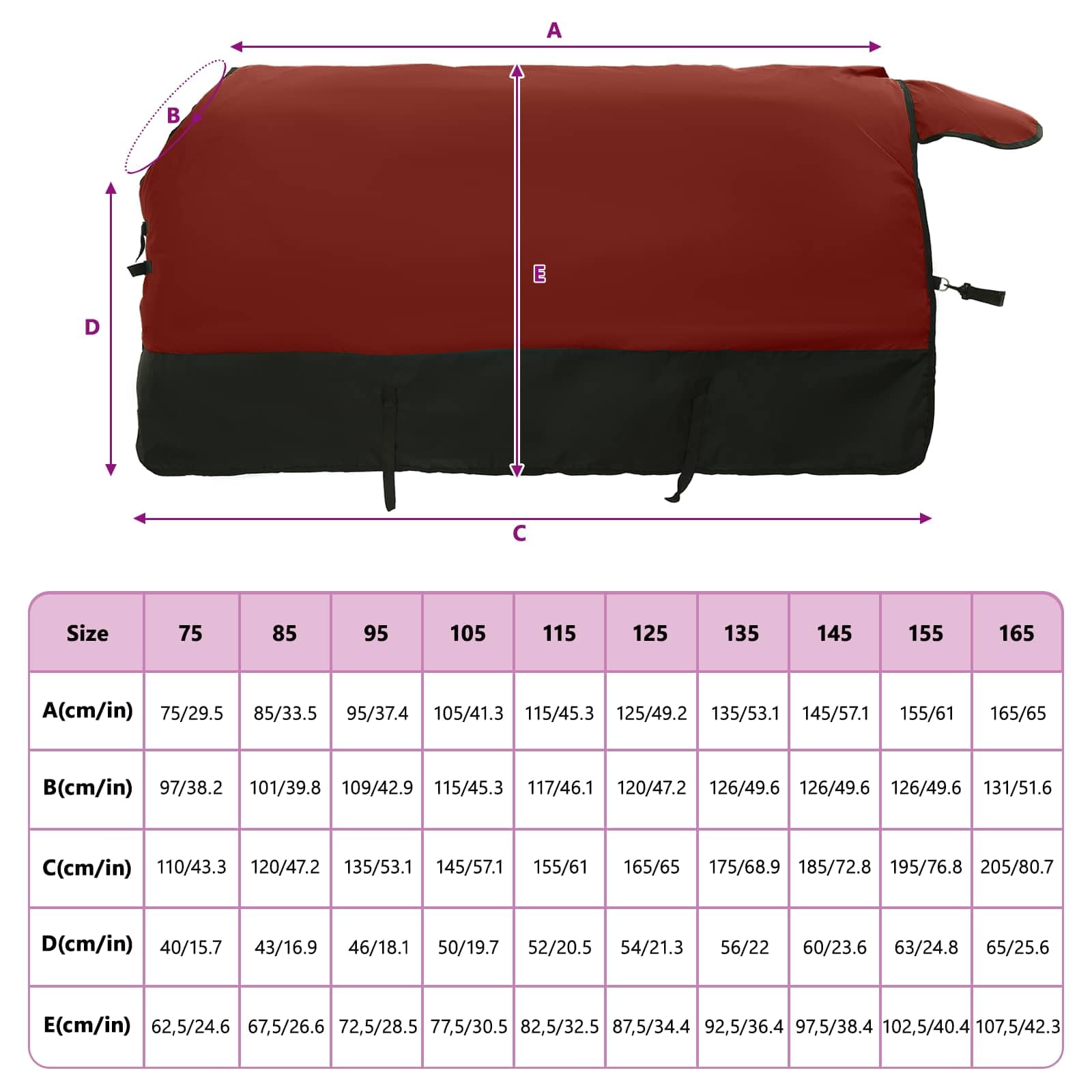 Moderne Pferdedecke aus wasserdichtem Polyester, 145 cm, mit Schnallenverschluss und abnehmbarem Bezug, inklusive Schwanzklappe für Wärme und Windschutz, maschinenwaschbar.