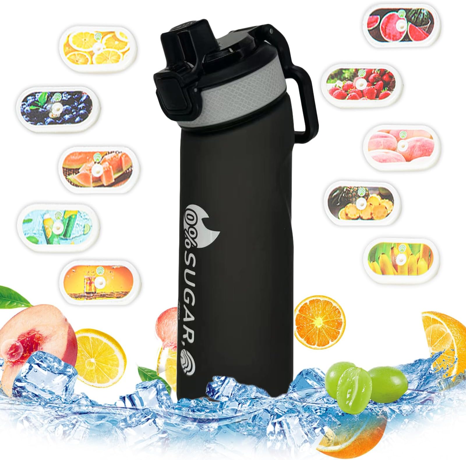 FychuoWater Bottle, 700ml BPA Free Drinking Bottles with 10 Random Flavour Pods Scented 0 Sugar Calorie, Water Cup with Straw for Gym School Outdoor, Matte