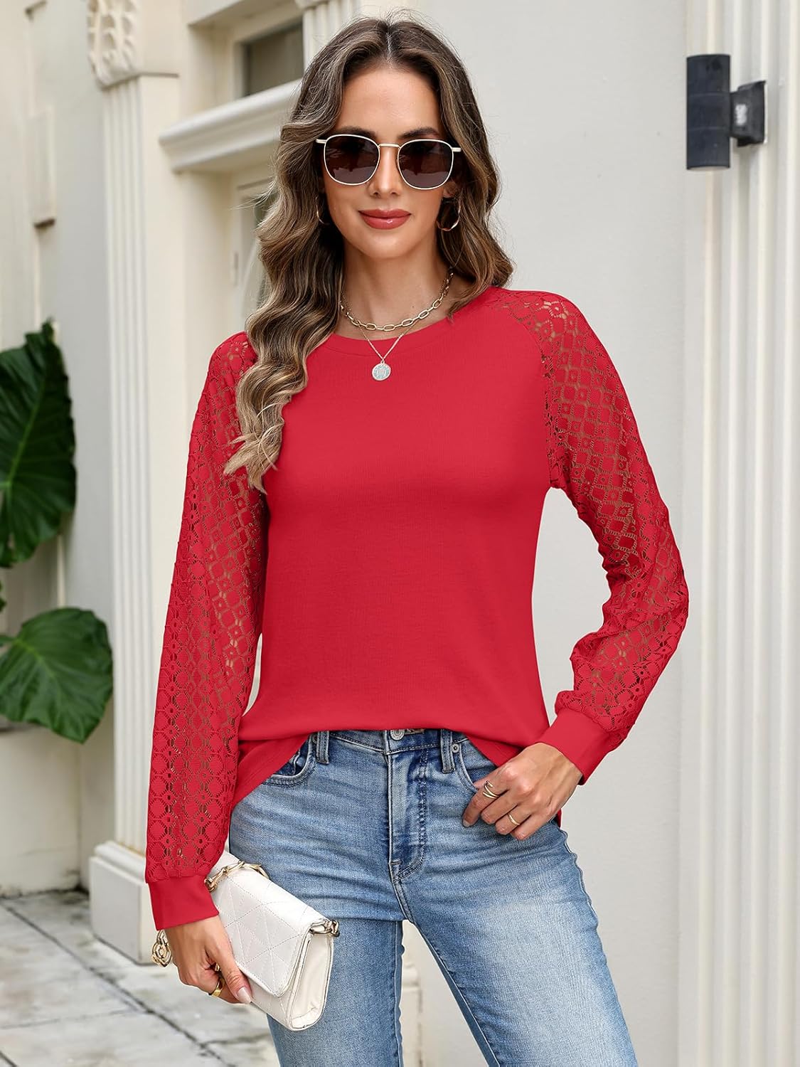 Minetom Womens Lace Tops Long Sleeve Shirts Casual Dressy Blouses Trendy Fall Fashion Outfits Clothes - Image 2