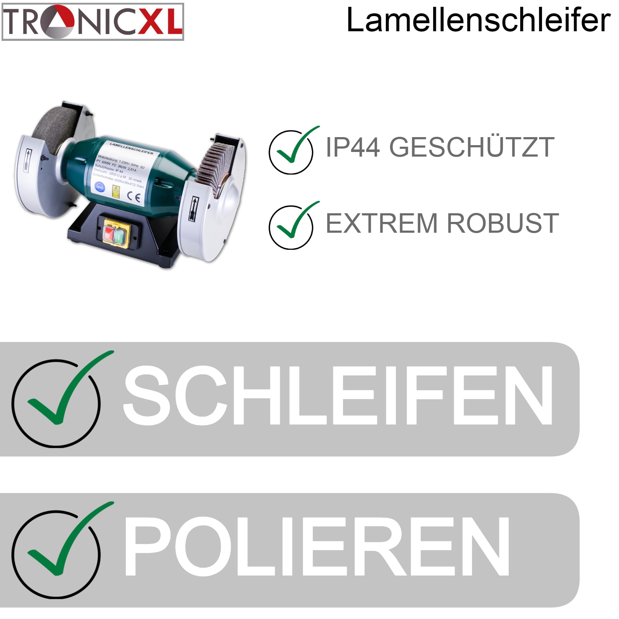 TronicXL 600W Lamellenschleifer Schleifgerät + Filzscheibe + Schleifscheibe Messerschleifer