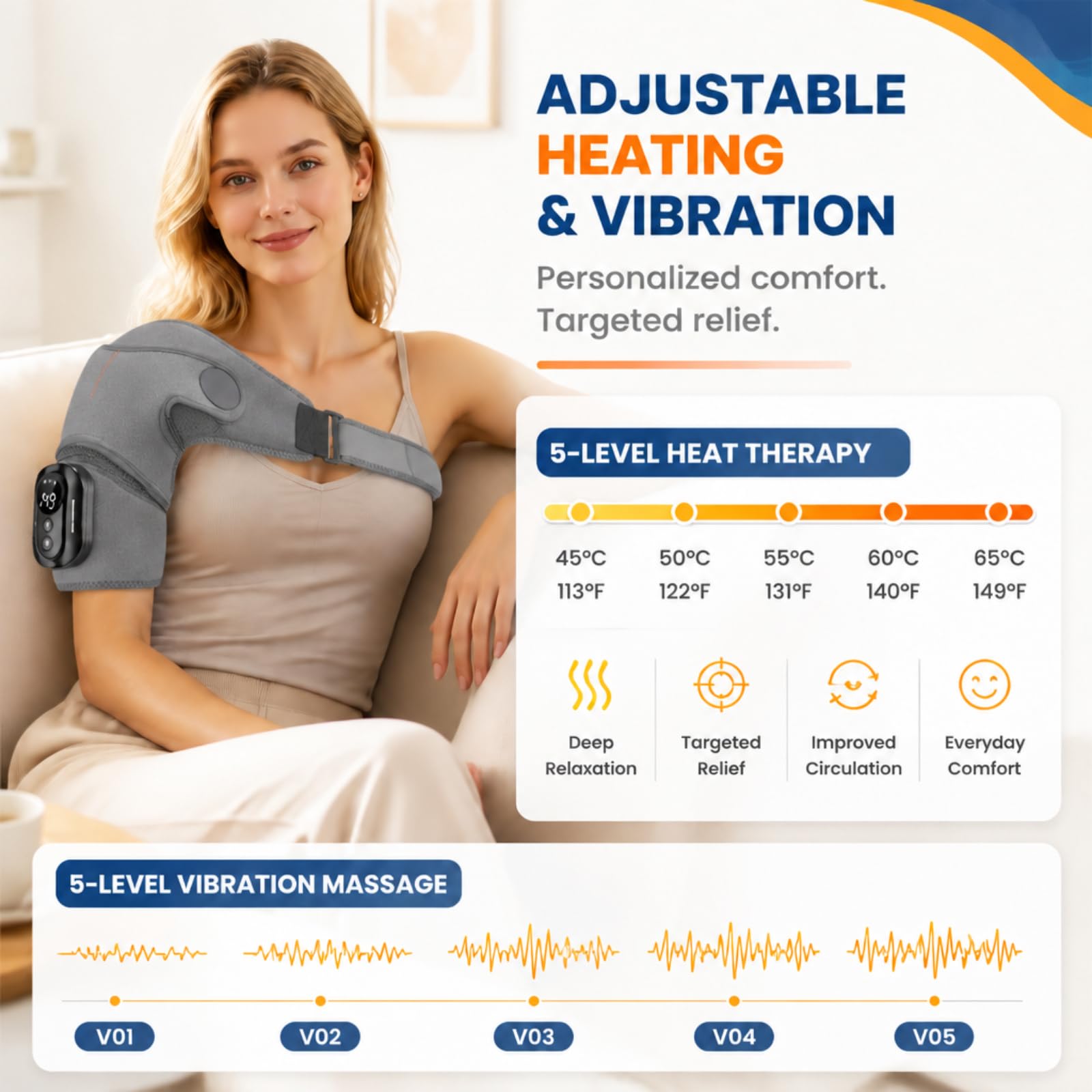 Triplo metodo - Massaggiatore per spalle con calore e vibrazione, 5 livelli di calore e 5 modalità, 5000 mAh, separazione magnetica, regolabile, traspirante, dispositivo per massaggio alle spalle