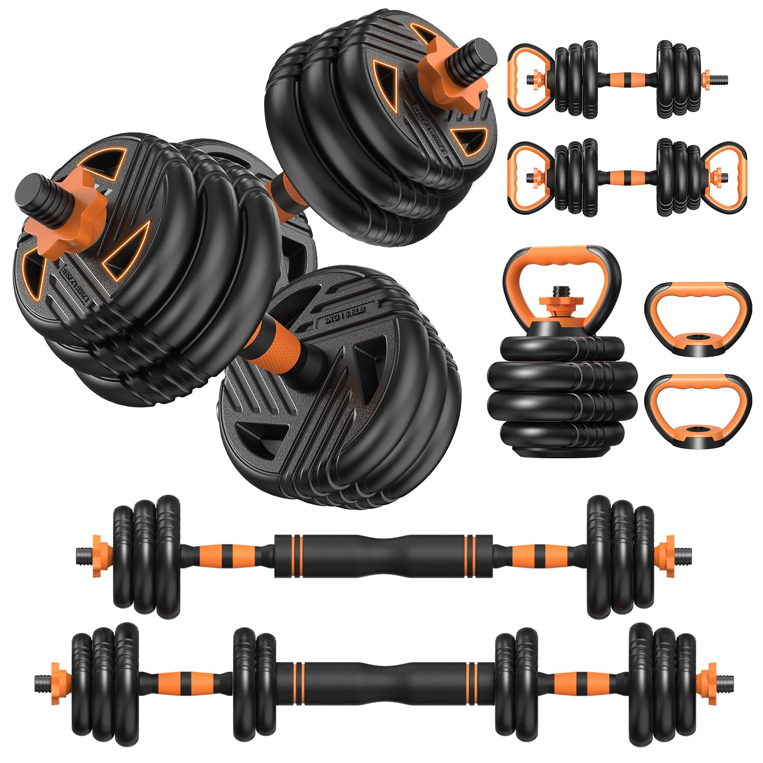 33/44/66/88lbs Adjustable Dumbbell Set with Connector, 5 in 1 Weight Dumbbell Set Used as Barbell, Kettlebells, Push up Stand, Weight Plate, Fitness Workout Equipment for Home Gym