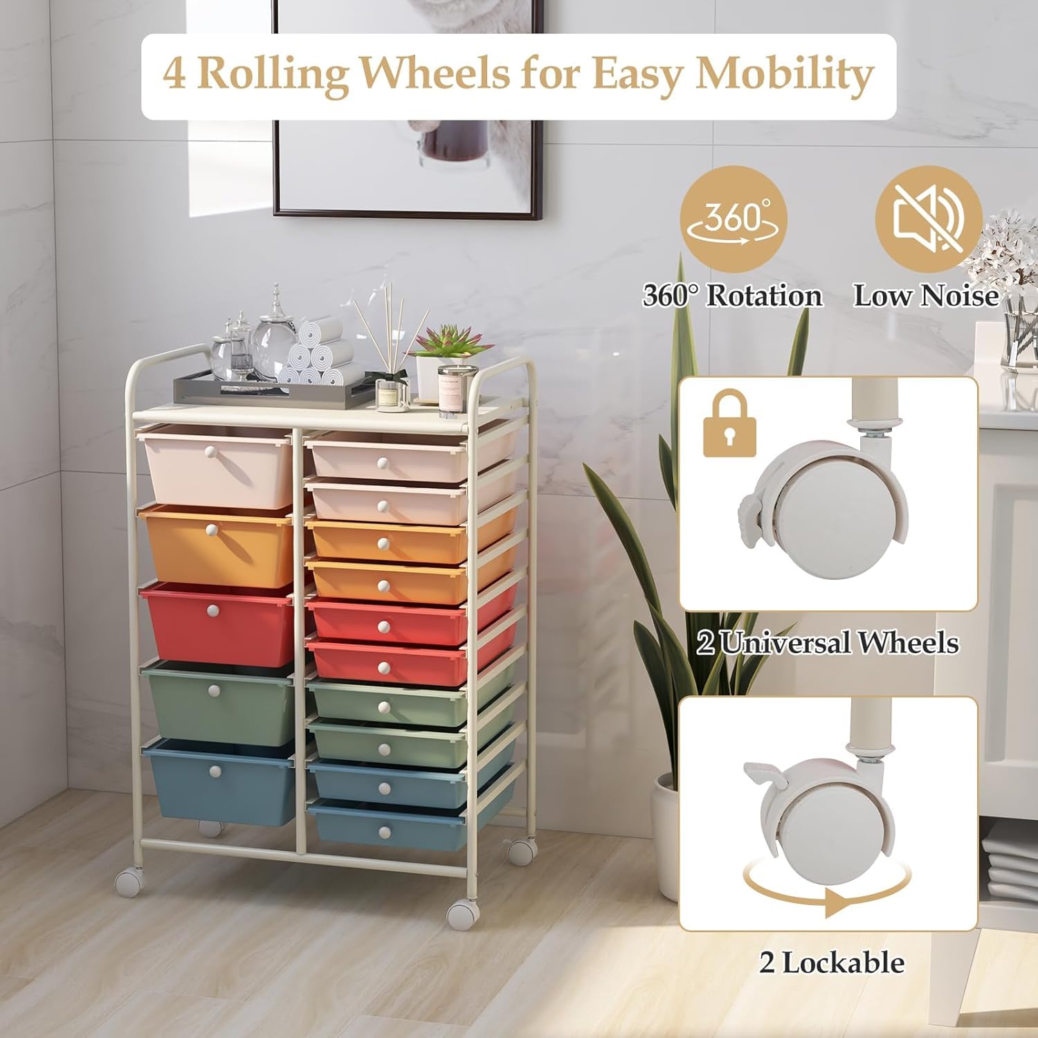 LDAILY Carrello portaoggetti con 15 cassetti, multiuso, organizer su
