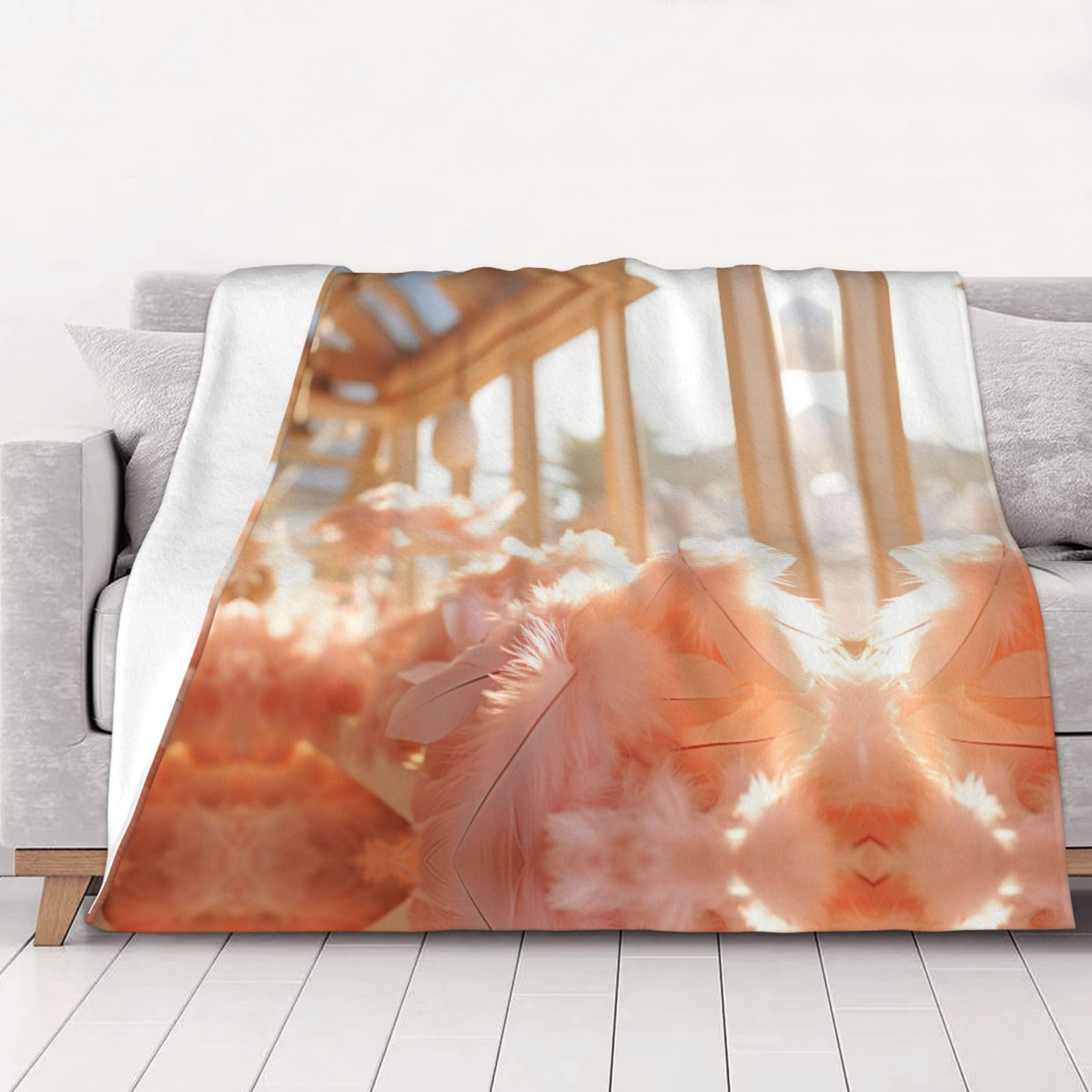 Couverture en peluche adulte légère plaid lit imprimé plumes douces