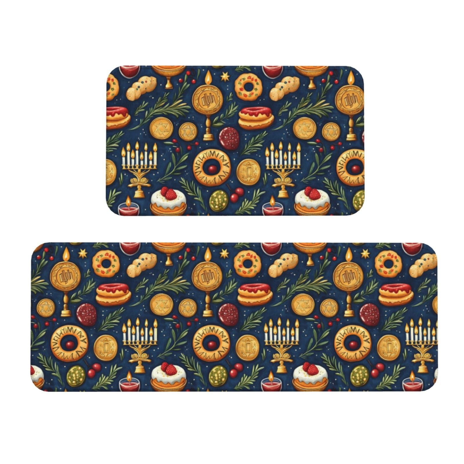 GVYGVY Antifatigue Kitchen Mats for Floor 2 Piece - Yellow Food Candles Print Kitchen Rugs Washable, Non Slip Runner Rug Standing Mat for Office/Bathroom/Laundry/Home Decor and Accessories