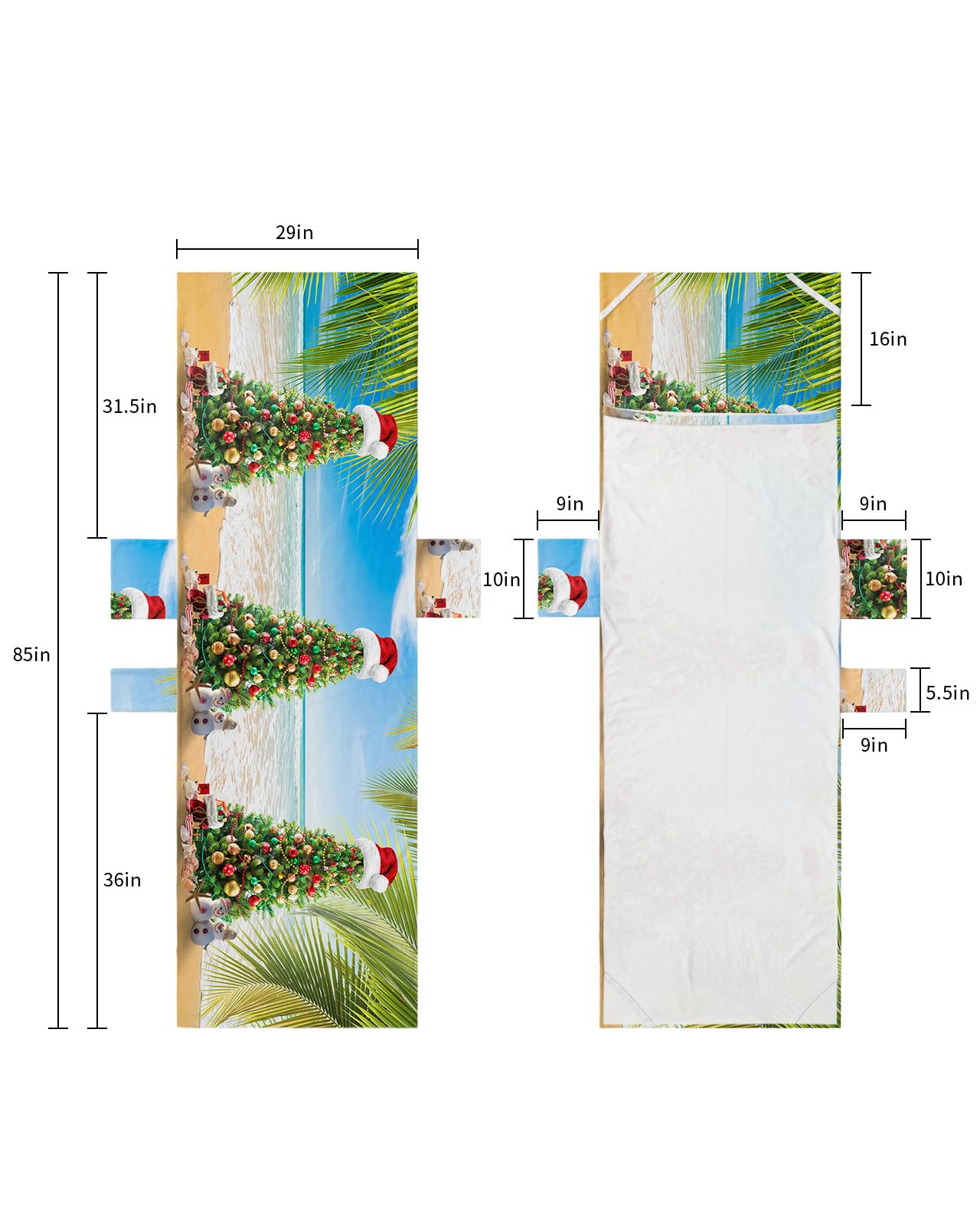 Coastal Christmas Tree Beach Lounge Chair Towel Cover, Soft Chaise Lounge Towel with Side Pockets Patio Pool Chairs Cover for Beach/Pool Sunbathing 29x85 Xmas Tree Balss Snowman Beach