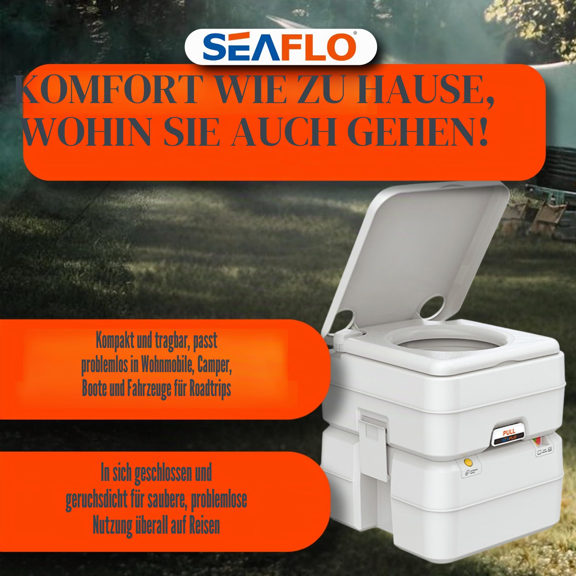Seaflo multifunktionale, tragbare Toilette mit einem Fassungsvermögen von ca. 24 l, große Kapazität für Camping, Wohnmobil, Boote und mehr