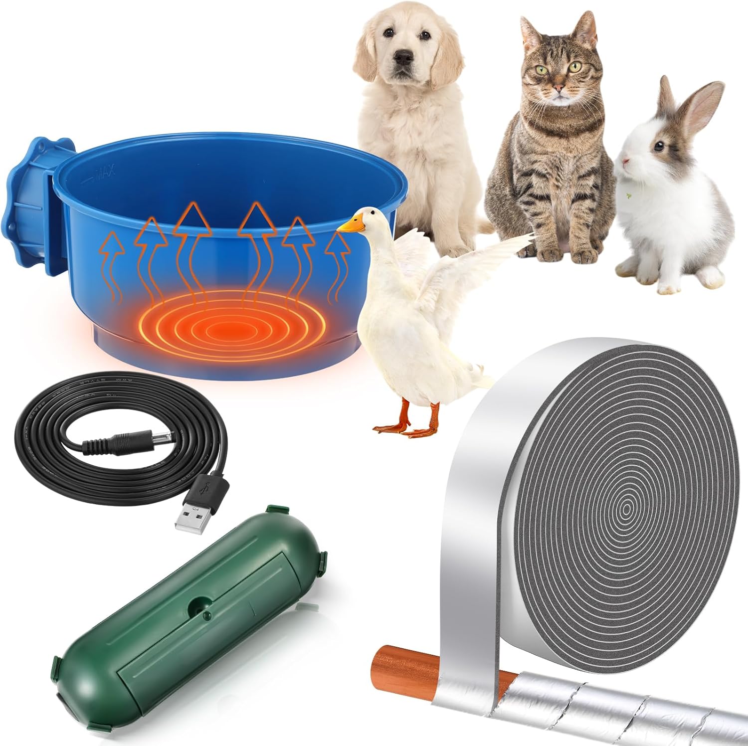 3 Pcs Heated Hen Bathtub, Heated Water Bowl for Out of doors Canines Cats Rooster with 32.8ft Pipe Insulation Tape and Extension Wire Cowl Out of doors, Thermal Water Bowl for Feral Animals