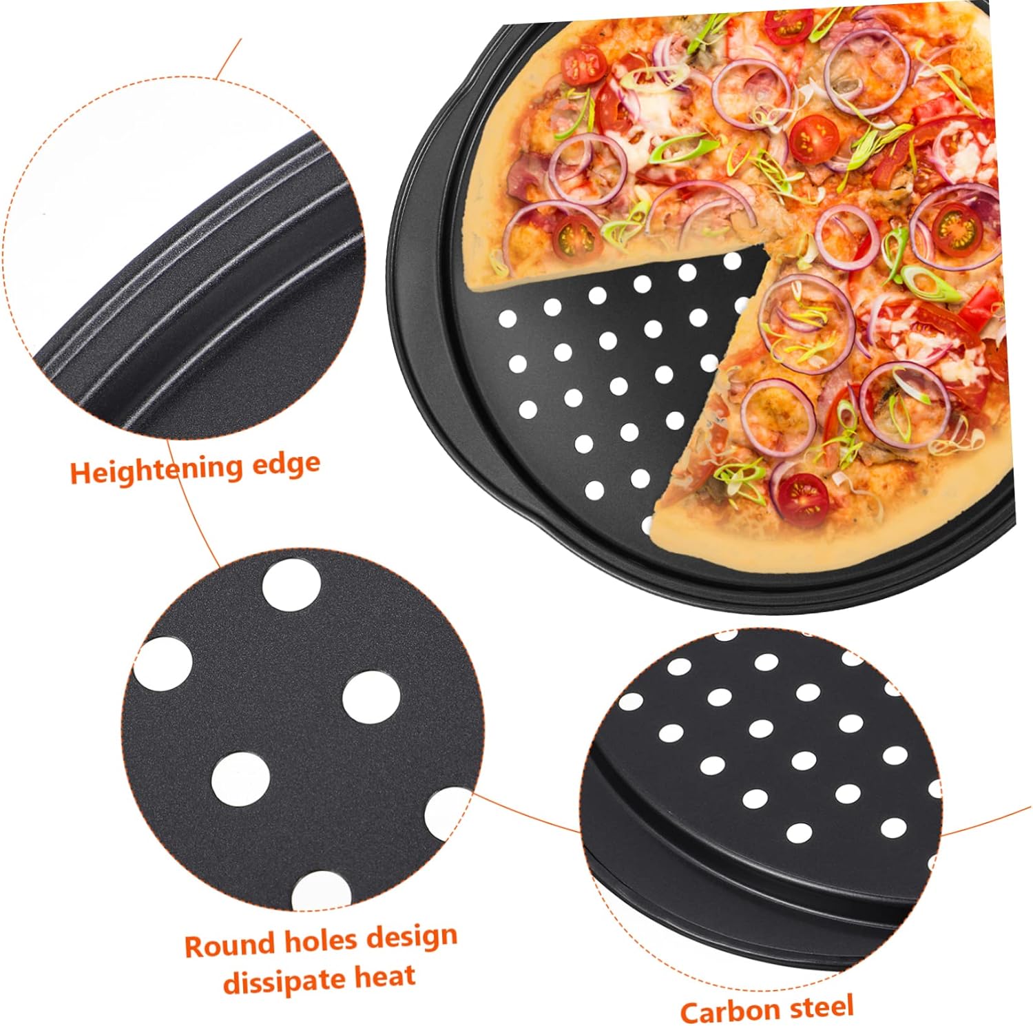 4-Piece Perforated Pizza Pans Set 35.5 * 32 * 1.3cm Nonstick Carbon Steel Bakeware Oven-Safe Round Pizza Trays for Home Cooking and Restaurant Use