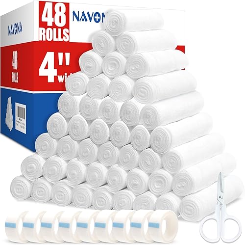 Miniatura 10 de Paquete de 30 rollos de gasa, 4 pulgadas x 4.1 yardas, gasa enrollada transpirable envuelta individualmente, envolturas para momias, suministros de