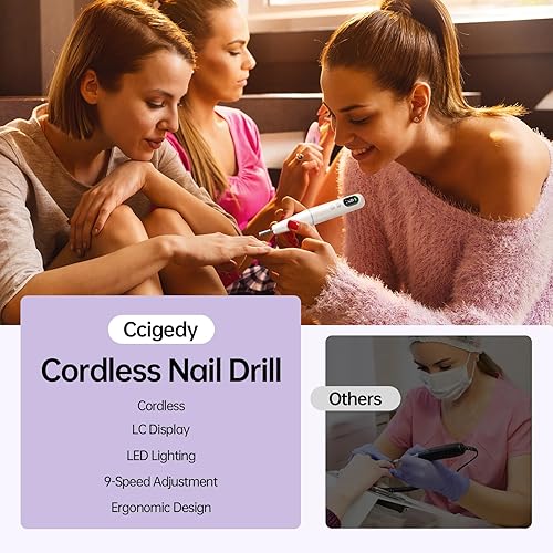 Miniatura 7 de Kit de taladro eléctrico profesional para uñas, lima de uñas eléctrica inalámbrica de 9 velocidades con pantalla LED, máquina de taladro de uñas