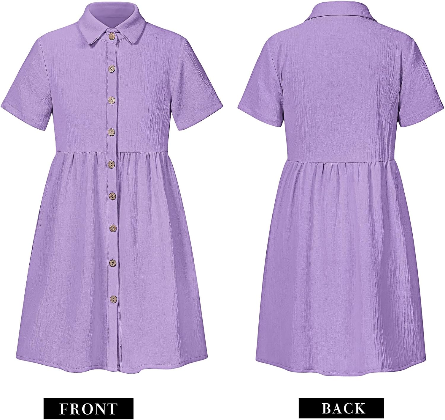 Girl's Summer Loose Button Down Babydoll Mini Dress with Pockets 2026