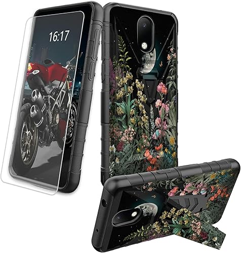 Miniatura 428 de AT&T Calypso 2 (U319AA) Funda con protector de pantalla de vidrio templado resistente con función atril integrado para debut de críquet, ciervo