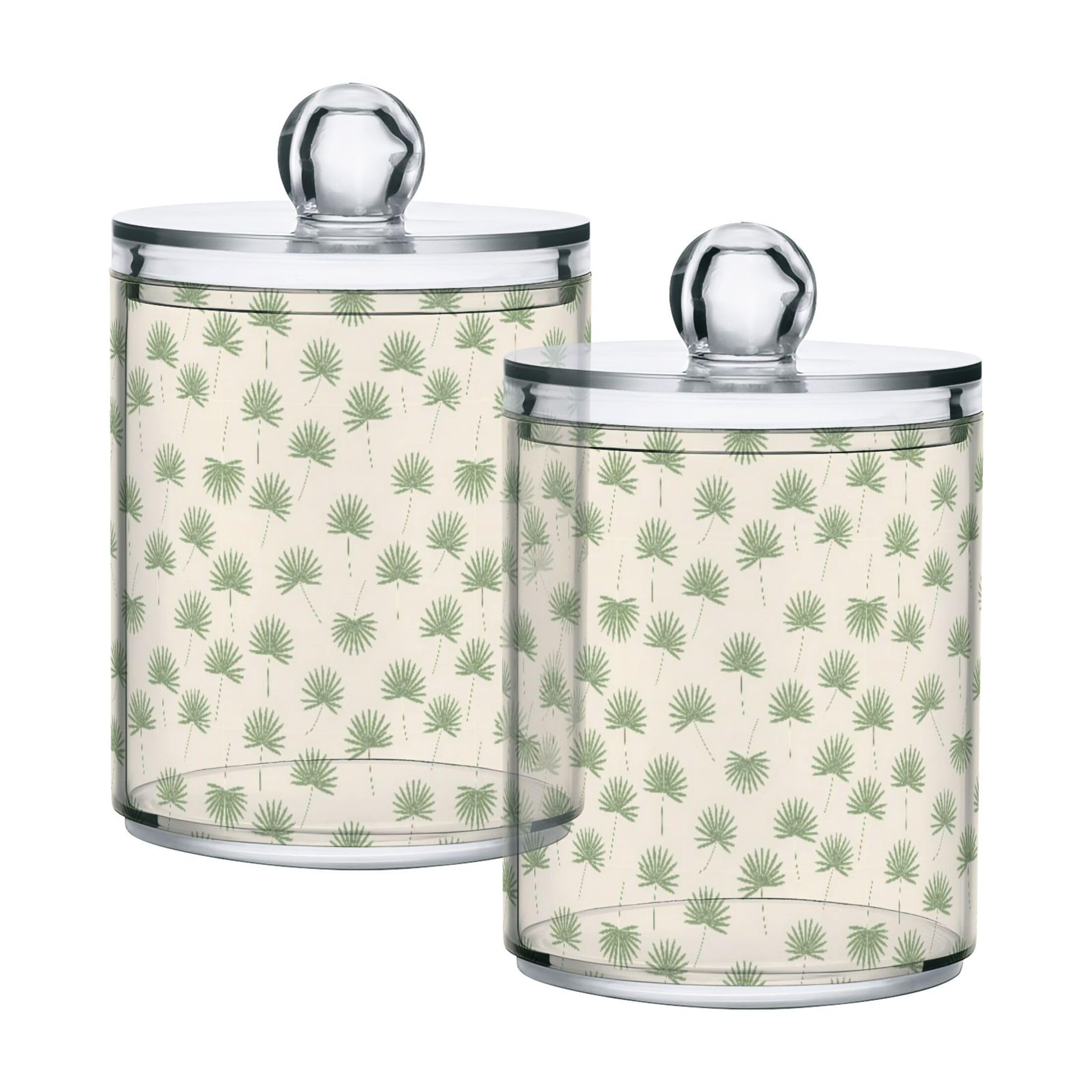 Fuauuyl Leaves Qtip Holder Dispenser 4 Pack Plastic Apothecary Jar Storage Organization Bathroom Vanity Makeup Storage Organization For Cotton Ball Swab Pad