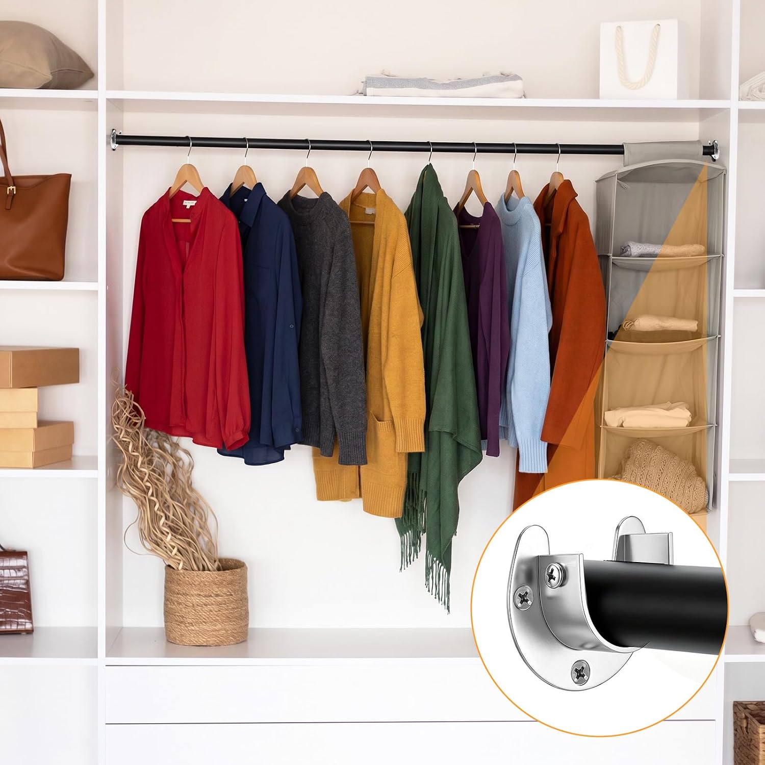 20 Pack Stainless Steel Closet Rod Bracket 1-1/4 Inch Heavy Duty U Shaped Closet Rod Holders with Screws and Anchors for Wardrobe Curtain Balcony