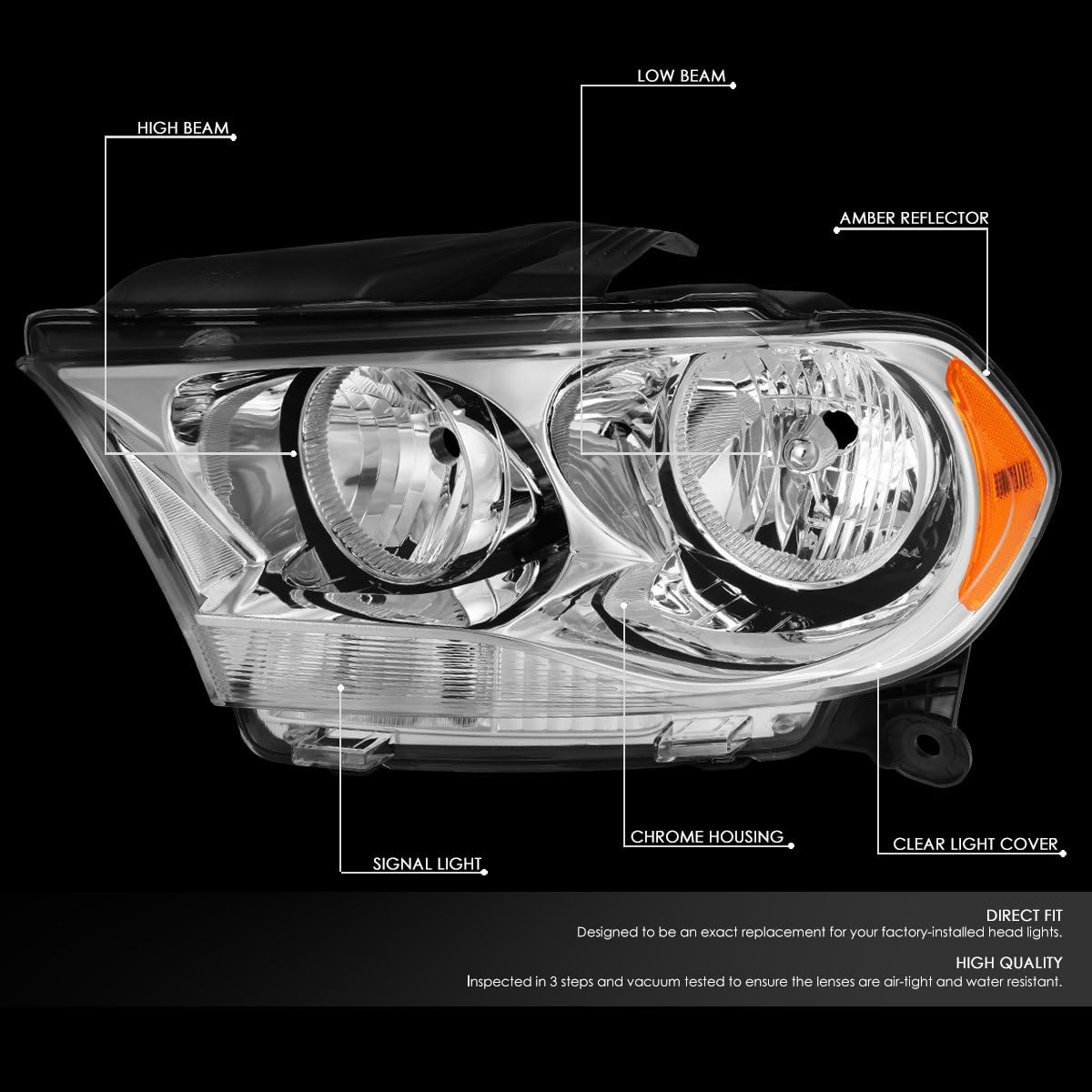 Auto Dynasty Chrome Housing Amber Corner Headlight Lamps+Tool Kit Compatible with Dodge Durango 11-13