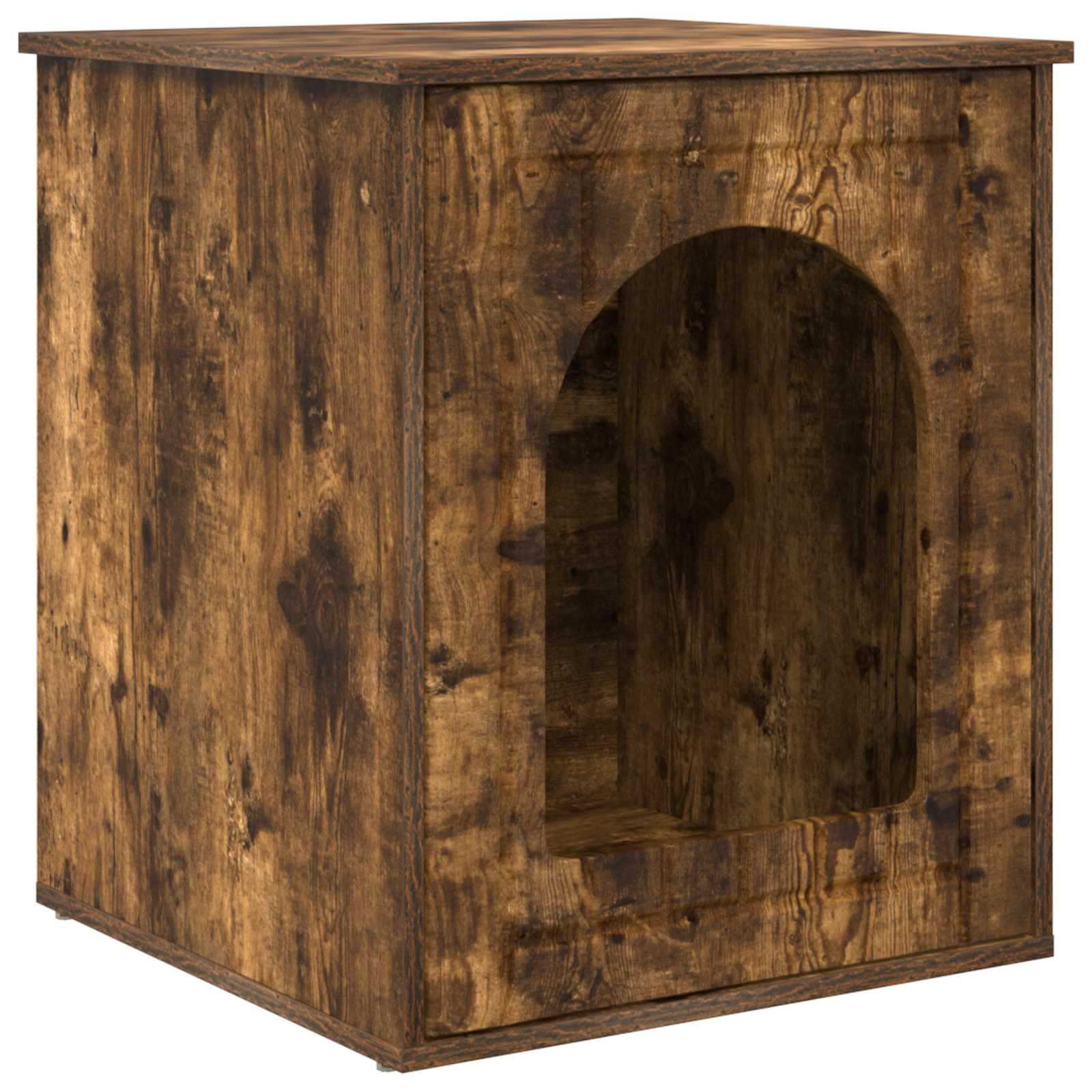 Katzenhaus Holzwerkstoff,Moderne Katzenhöhle für Drinnen, Katzenmöbel Katzenbox mit stabilem Design für das Wohnzimmer, Geräucherte Eiche, 53 x 52 x 62 cm