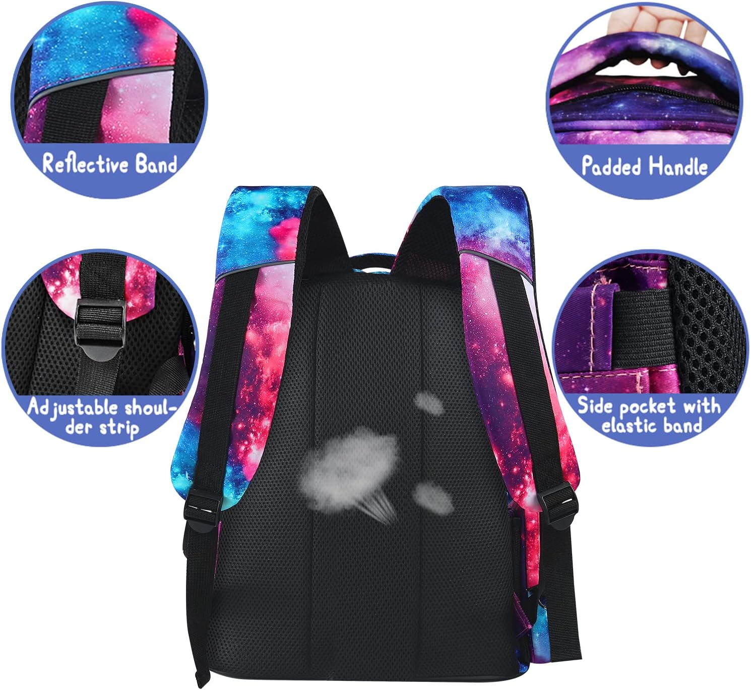 E-Clover Galaxy Backpack for Girls Kids Backpacks with Lunch Box Set School Bag for Elementary Kindergarten Purple Space