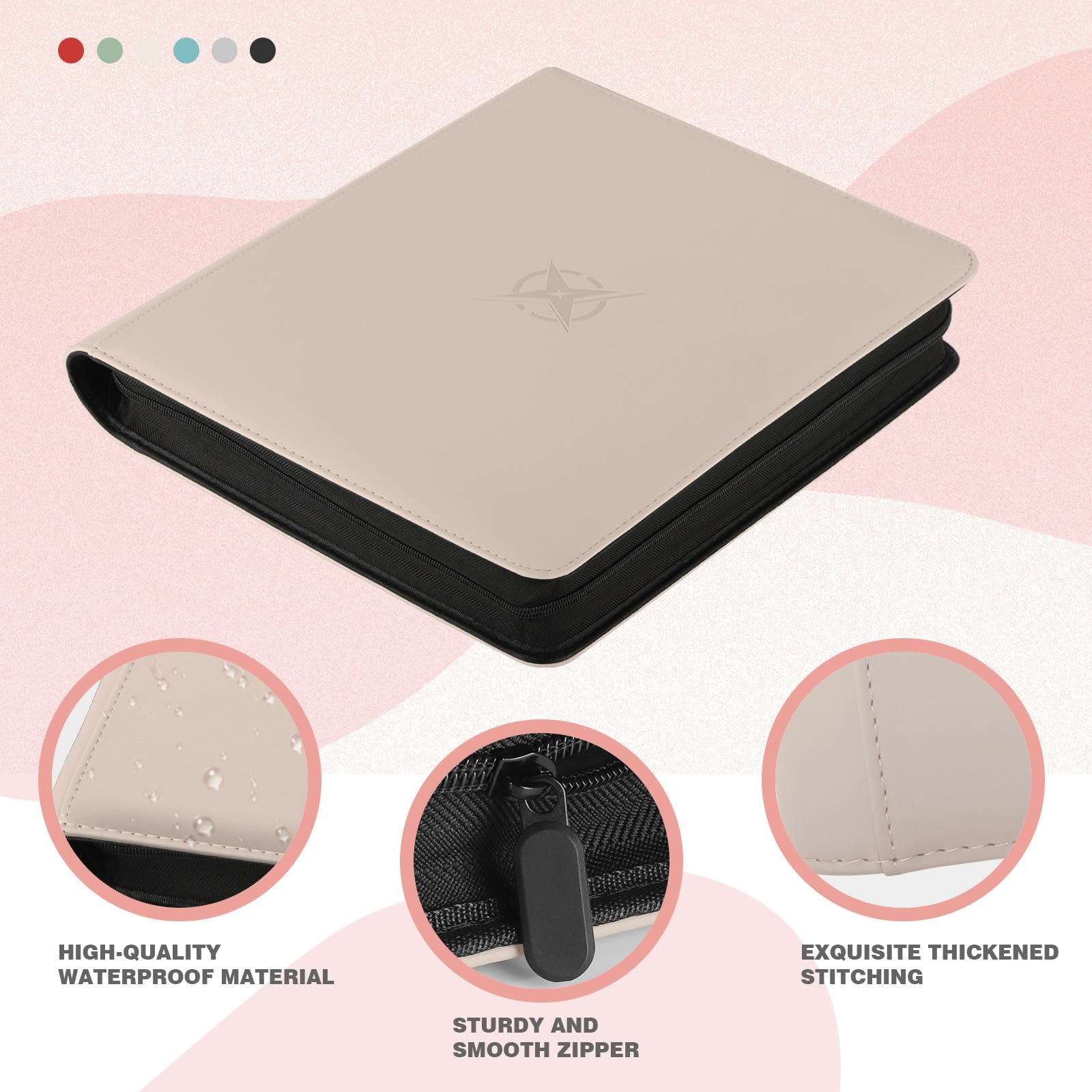 Raccoglitore di carte a 20 tasche, contiene 2000 carte, album di carte collezionabili con cerniera, compatibile con TCG, carte da gioco e sportive (bianco avorio)